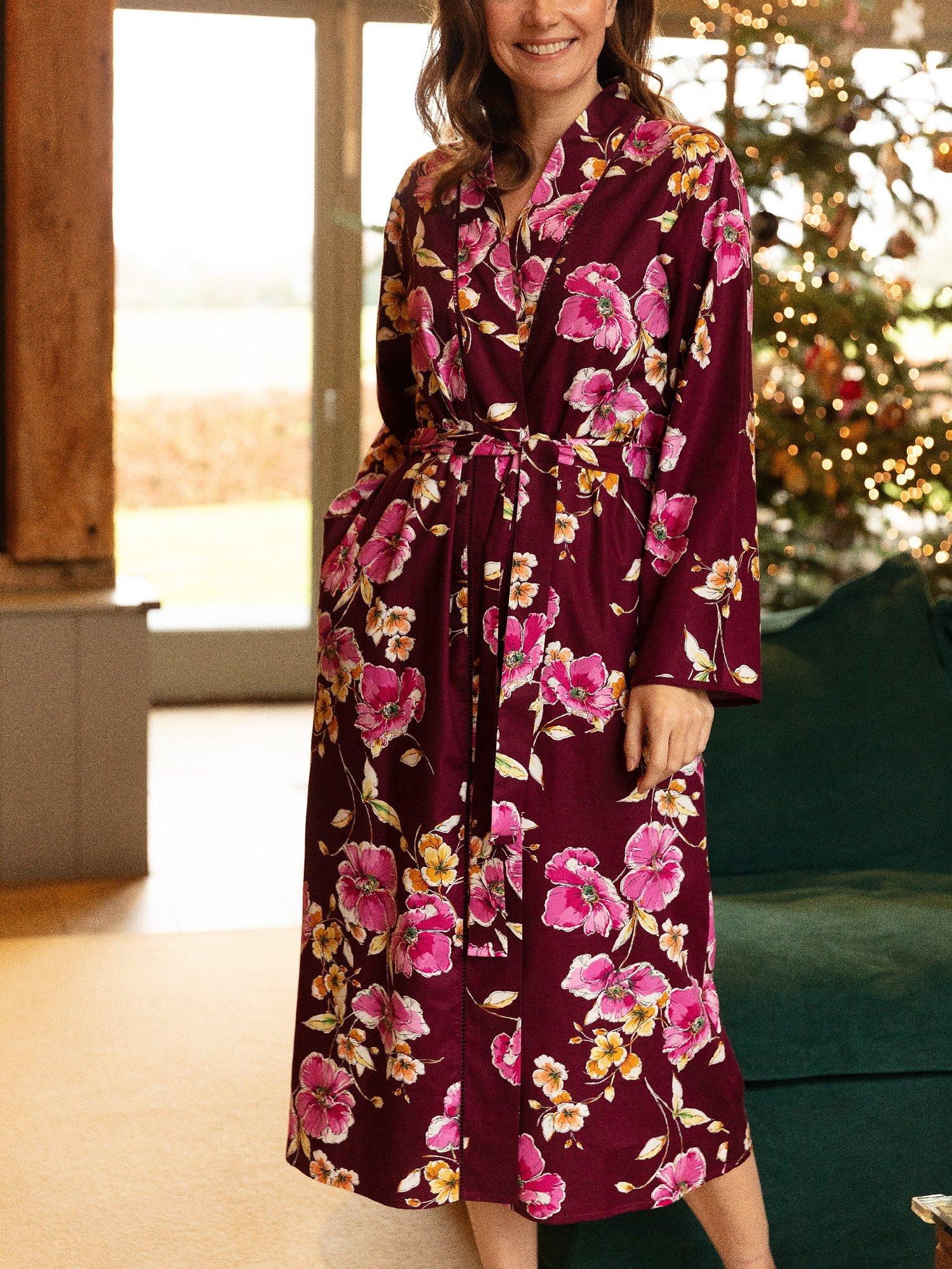 Product image 4 of 4, which shows Nora Rose by Cyberjammies Sara Floral Print Wrap Dressing Gown, Magenta Mix, 8