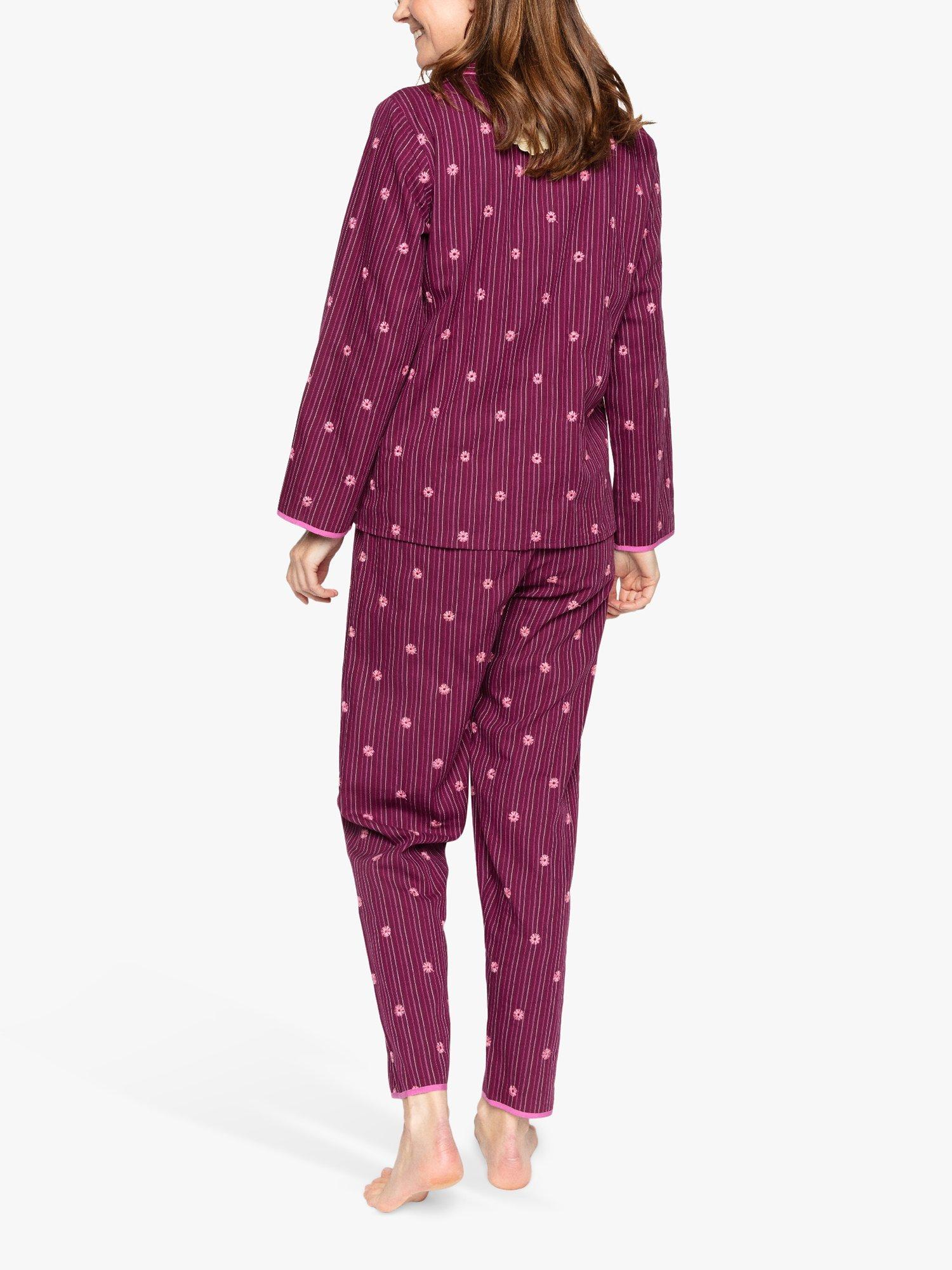 Product image 2 of 4, which shows Nora Rose by Cyberjammies Sara Stab Stitch Embroidered Long Pyjama Set, Magenta Mix, 8