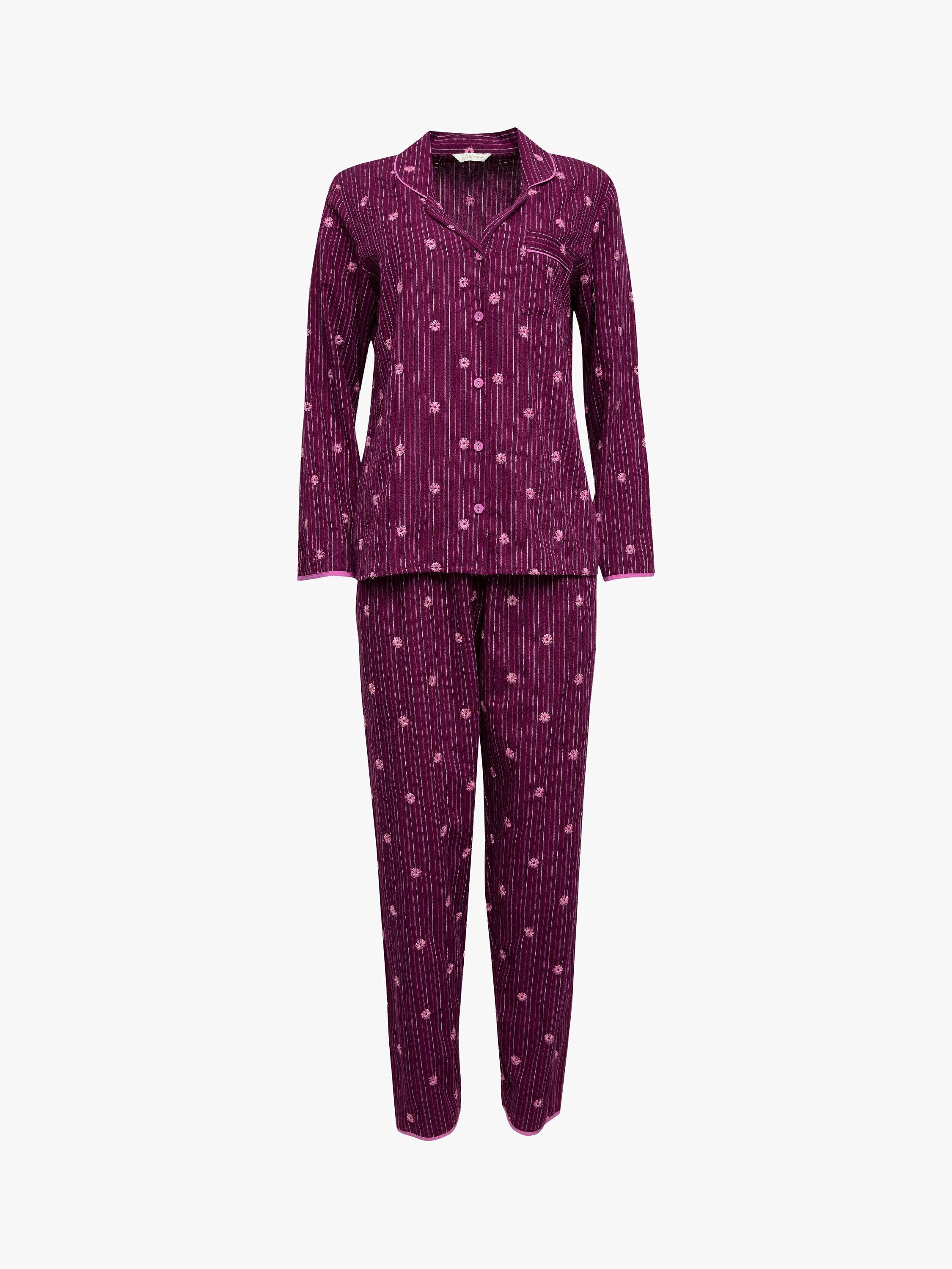 Product image 3 of 4, which shows Nora Rose by Cyberjammies Sara Stab Stitch Embroidered Long Pyjama Set, Magenta Mix, 8