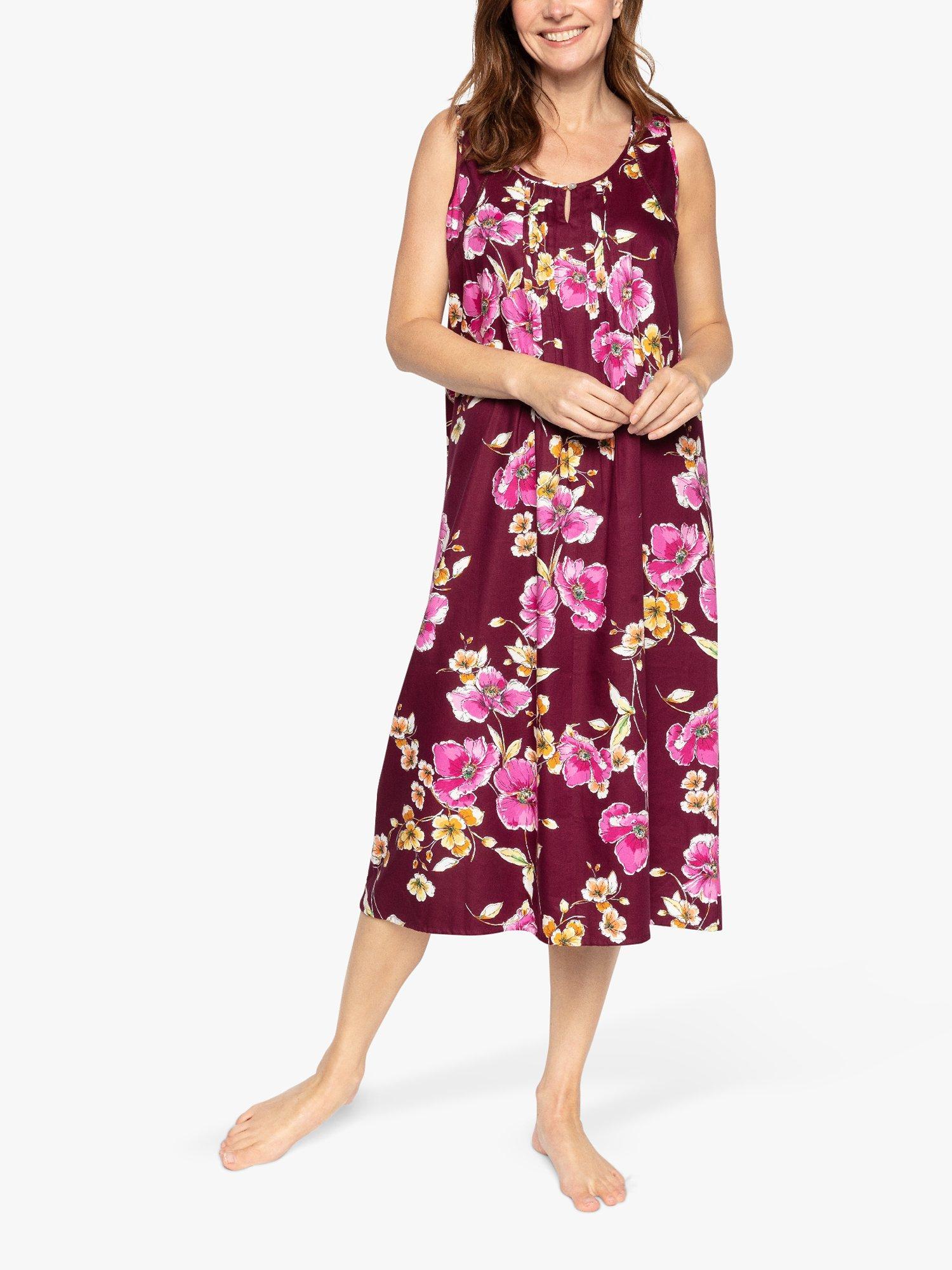 Product image 1 of 4, which shows Nora Rose by Cyberjammies Sara Floral Print Long Nightdress, Magenta Mix, 8