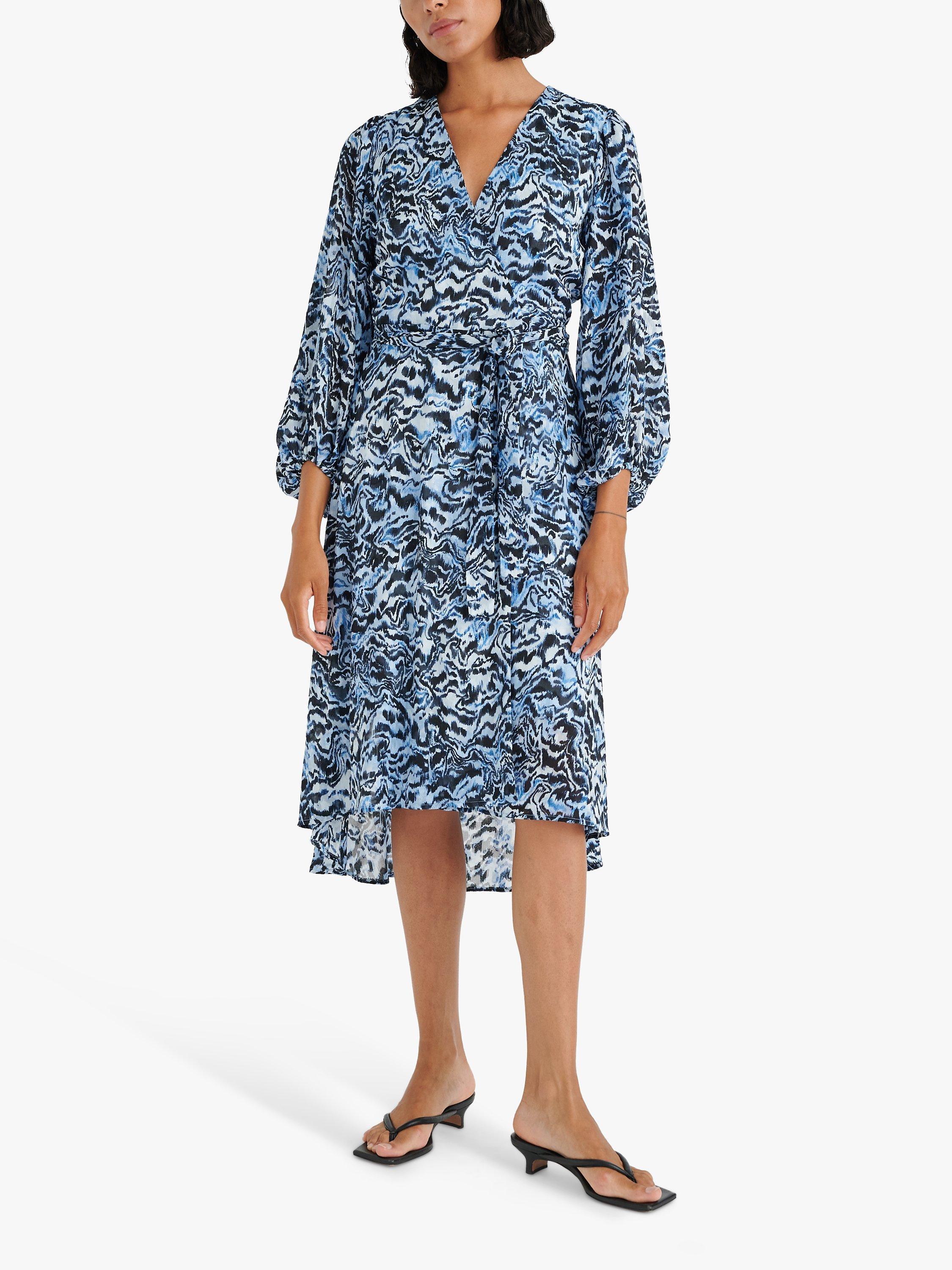 InWear Basira Abstract Print Midi Wrap Dress, Blue Bark