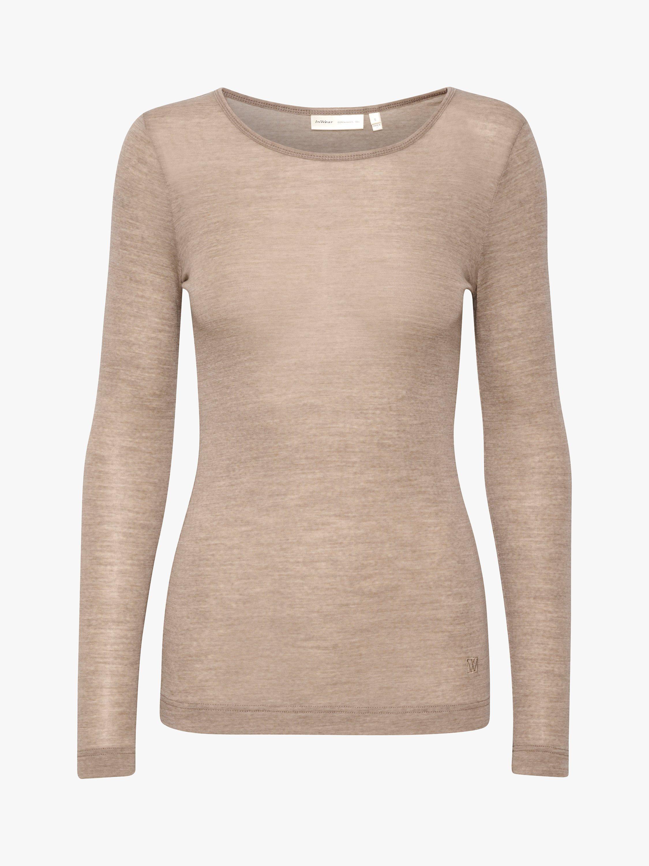 Product image 5 of 6, which shows InWear Fang Long Sleeve Fine Wool Top, Oatmeal Melange, XS