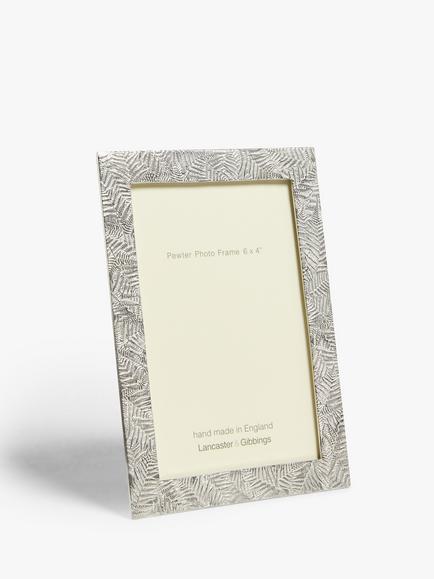 Lancaster and Gibbings Fern Leaf Pewter Photo Frame, Silver, Silver