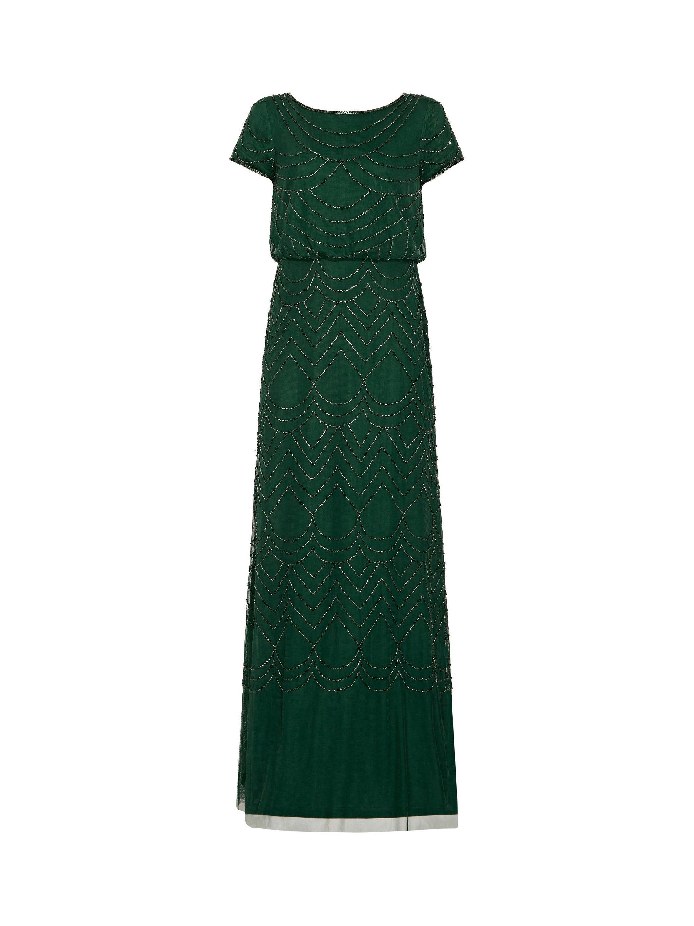 Adrianna Papell Blouson Beaded Evening Maxi Dress Dusty Emerald