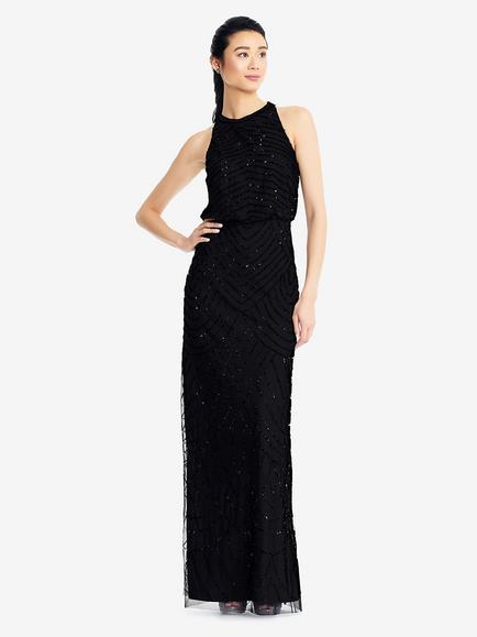 Adrianna Papell Beaded Halter Neck Evening Maxi Dress, Black