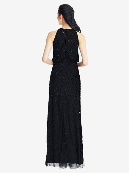 Adrianna Papell Beaded Halter Neck Evening Maxi Dress - view 2, Black