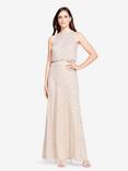 Adrianna Papell Beaded Halter Neck Evening Maxi Dress, Silver/Nude