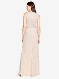 Adrianna Papell Beaded Halter Neck Evening Maxi Dress, Silver/Nude