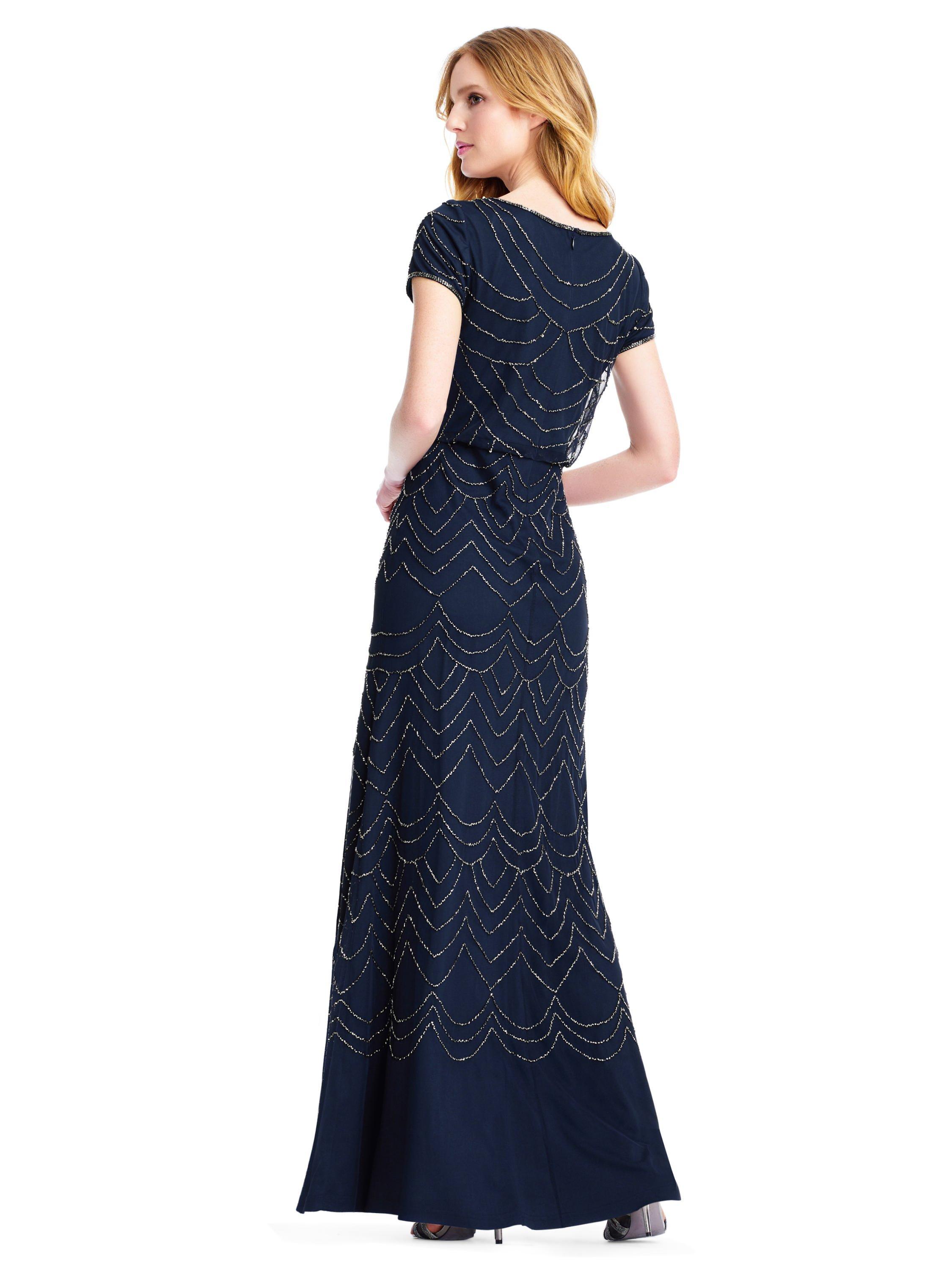 Product image 2 of 7, which shows Adrianna Papell Blouson Beaded Evening Maxi Dress, Navy, 6