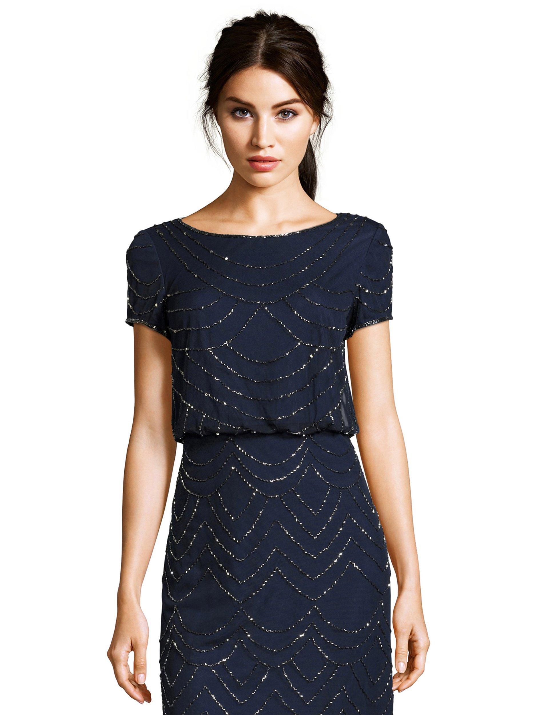 Product image 4 of 7, which shows Adrianna Papell Blouson Beaded Evening Maxi Dress, Navy, 6