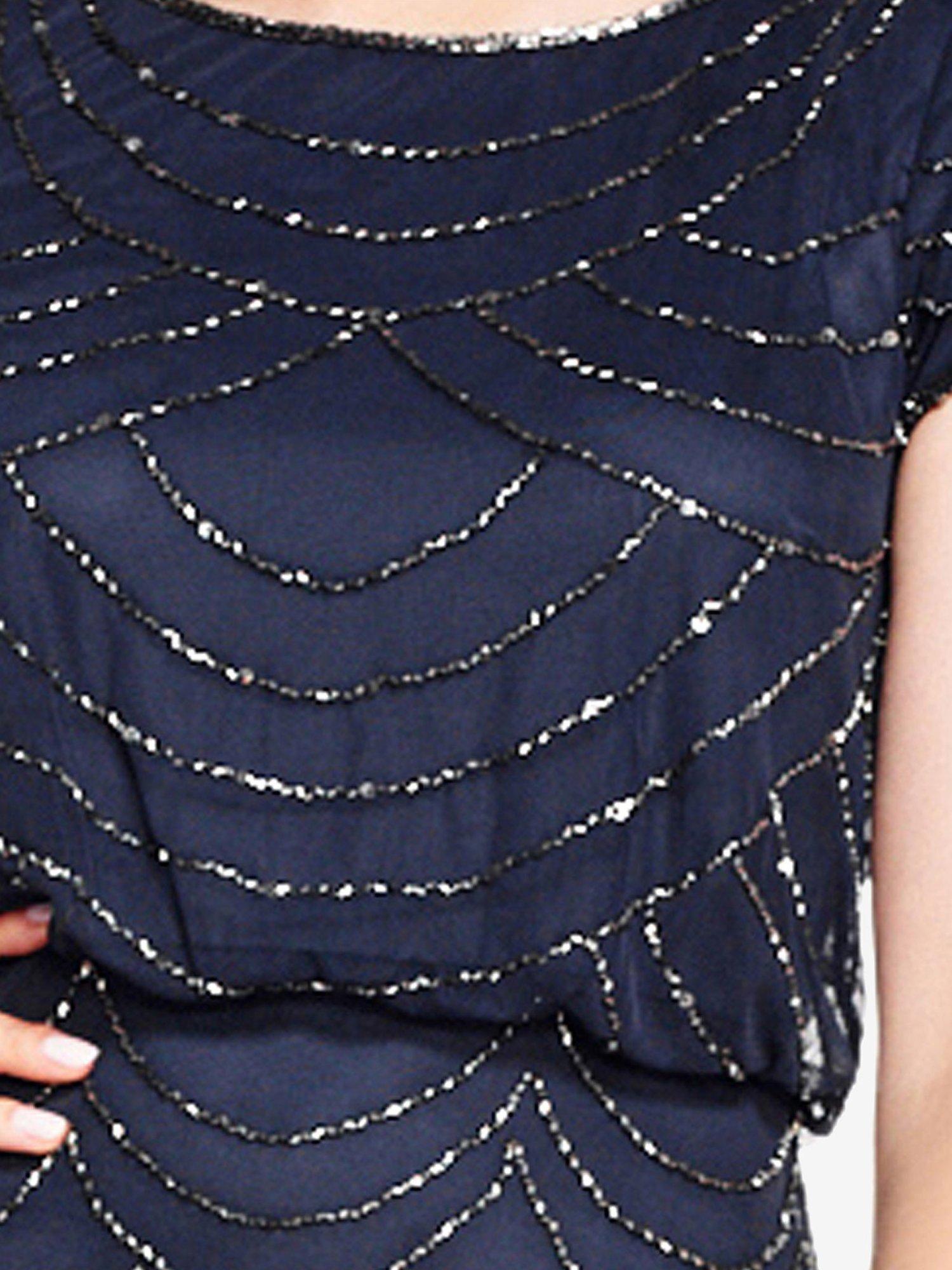 Product image 5 of 7, which shows Adrianna Papell Blouson Beaded Evening Maxi Dress, Navy, 6