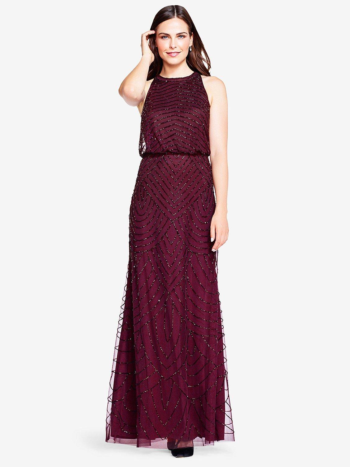 Adrianna Papell Beaded Halter Neck Evening Maxi Dress Cassis