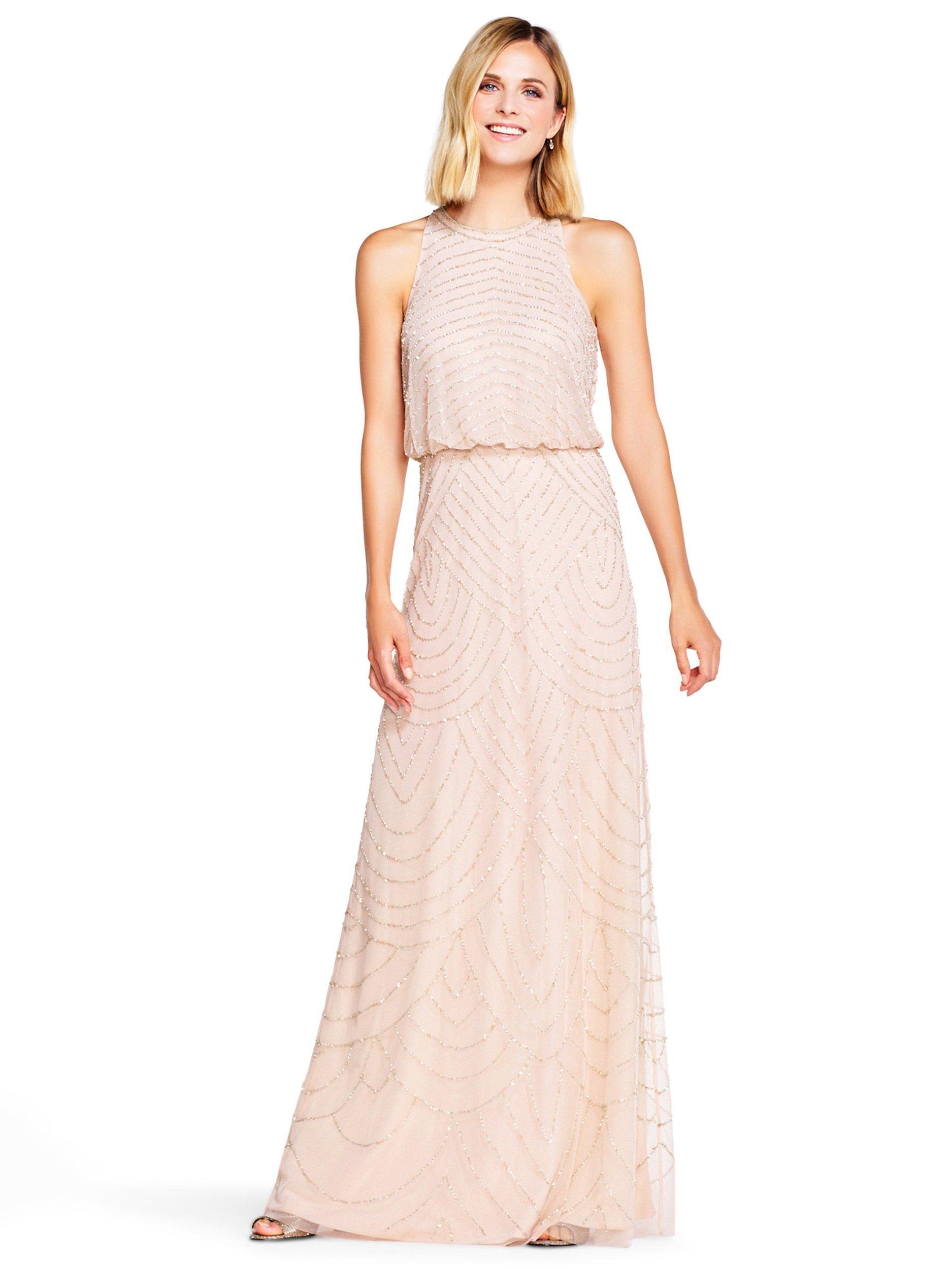Product image 1 of 5, which shows Adrianna Papell Beaded Halter Neck Evening Maxi Dress, Blush, 6