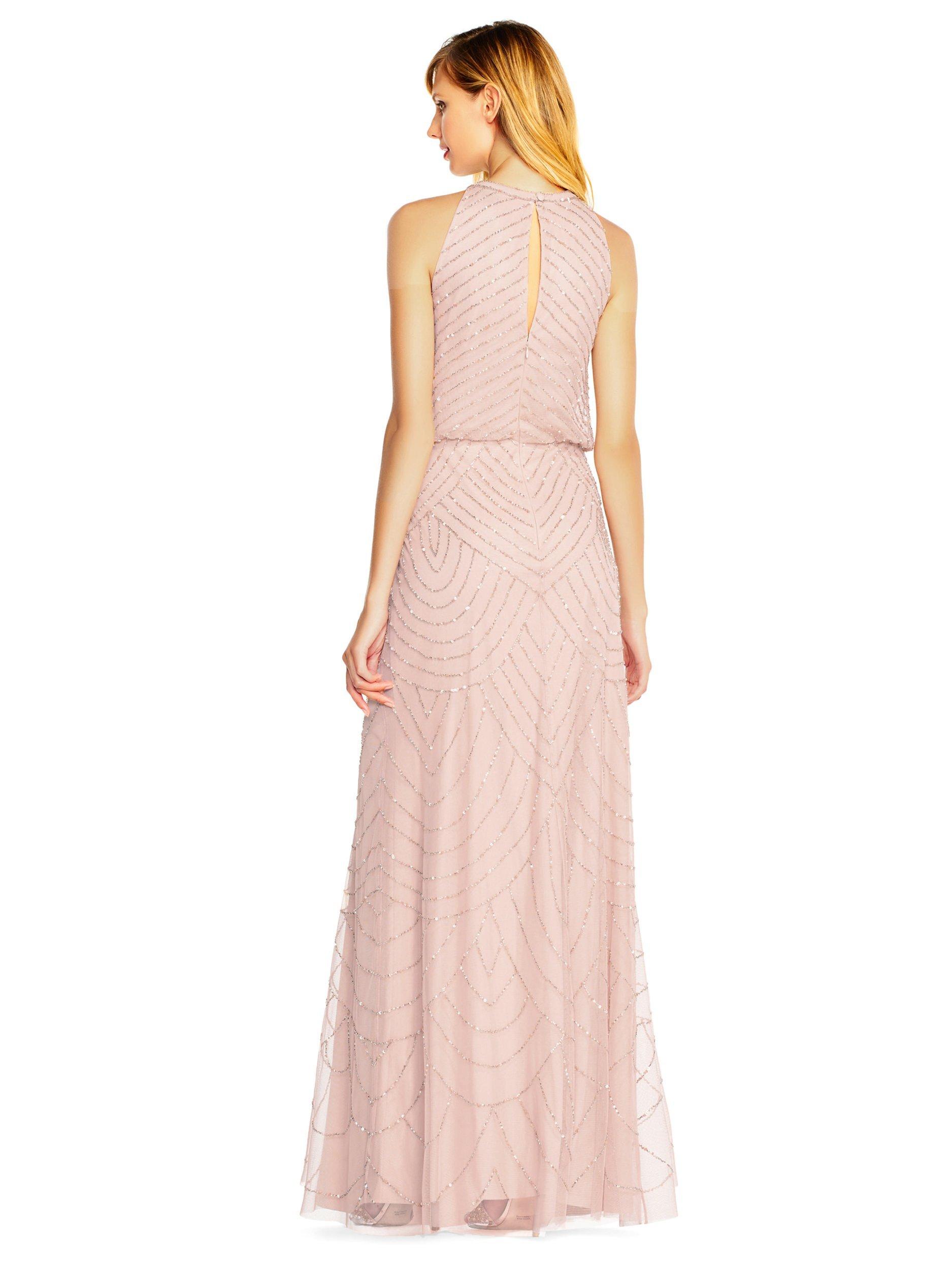 Adrianna Papell Beaded Halter Neck Evening Maxi Dress Blush