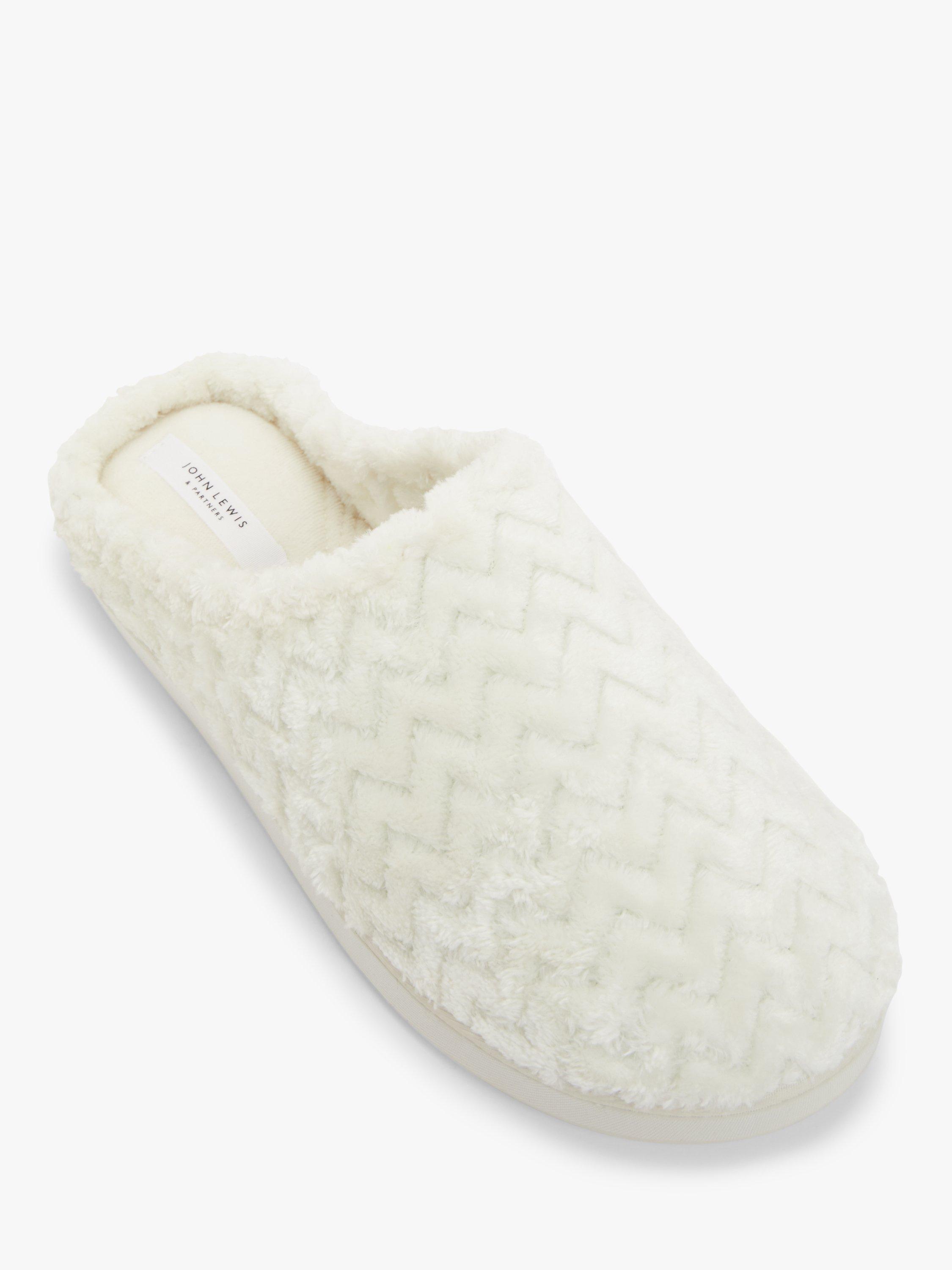 John Lewis Memory Foam Waffle Mule  Slippers, Off White, 3