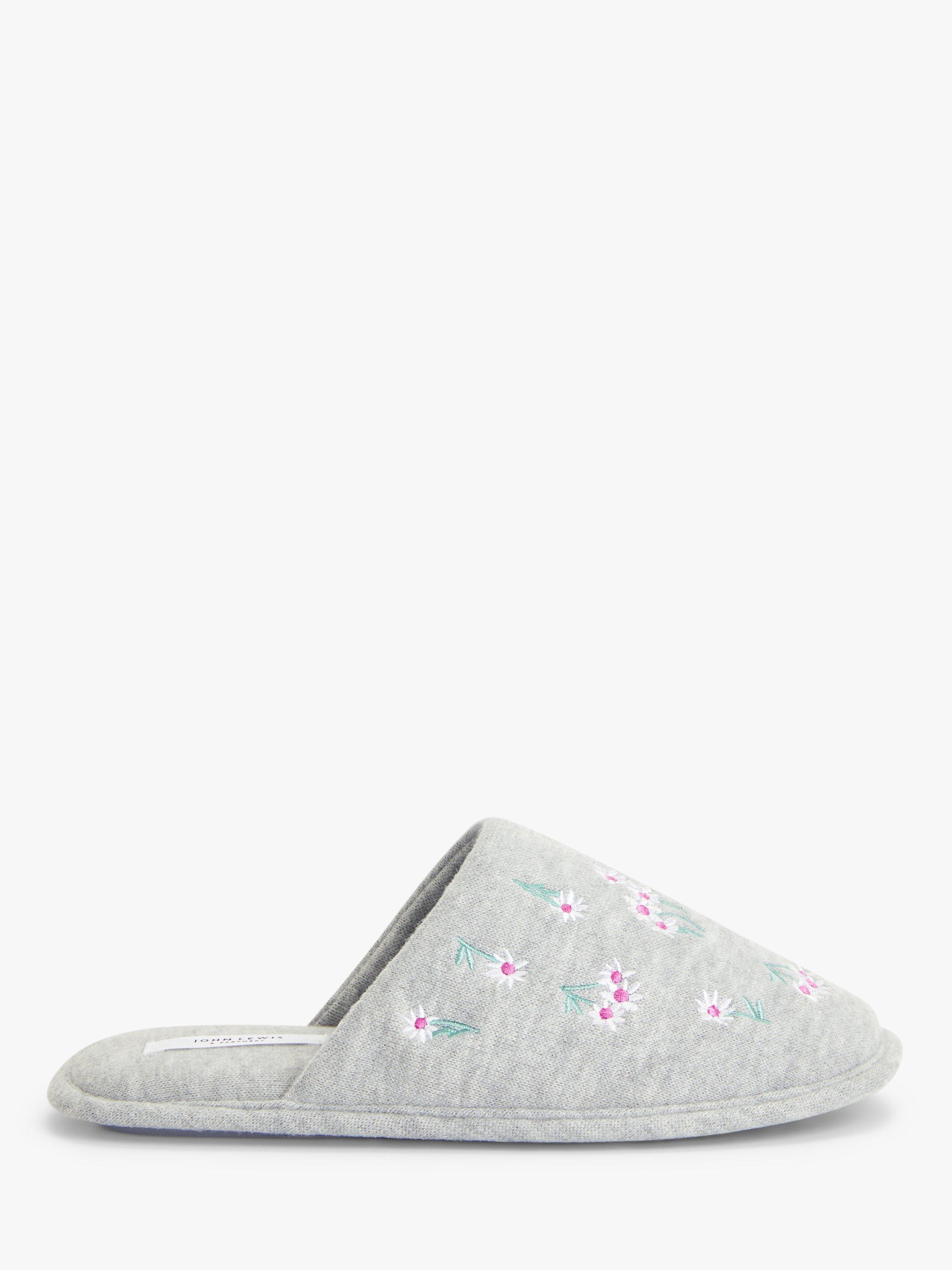 John Lewis Daisy Embroidered Mule Slippers, Grey