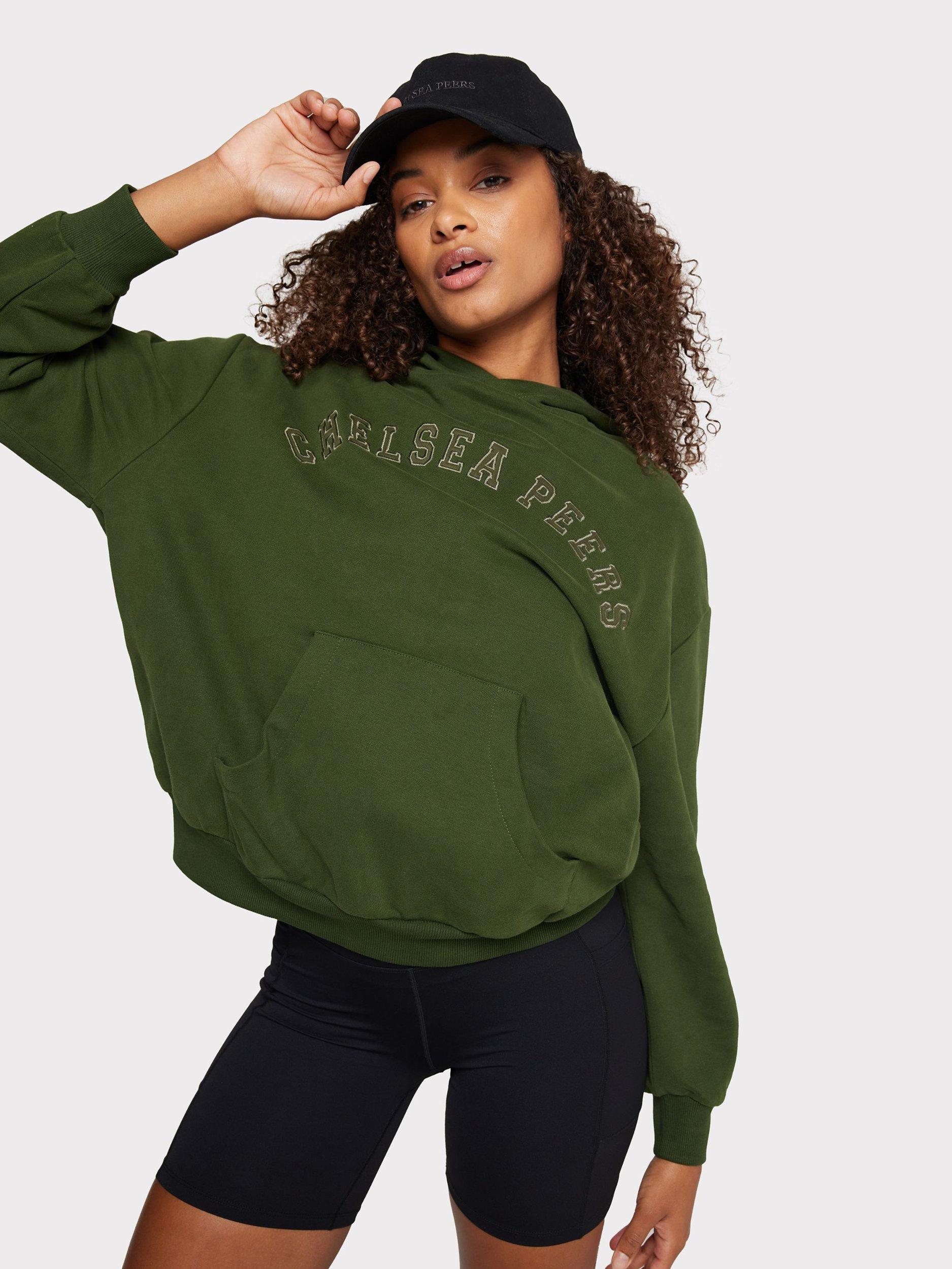 Product image 1 of 7, which shows Chelsea Peers GOTS Organic Cotton Logo Hoodie, Green, 6