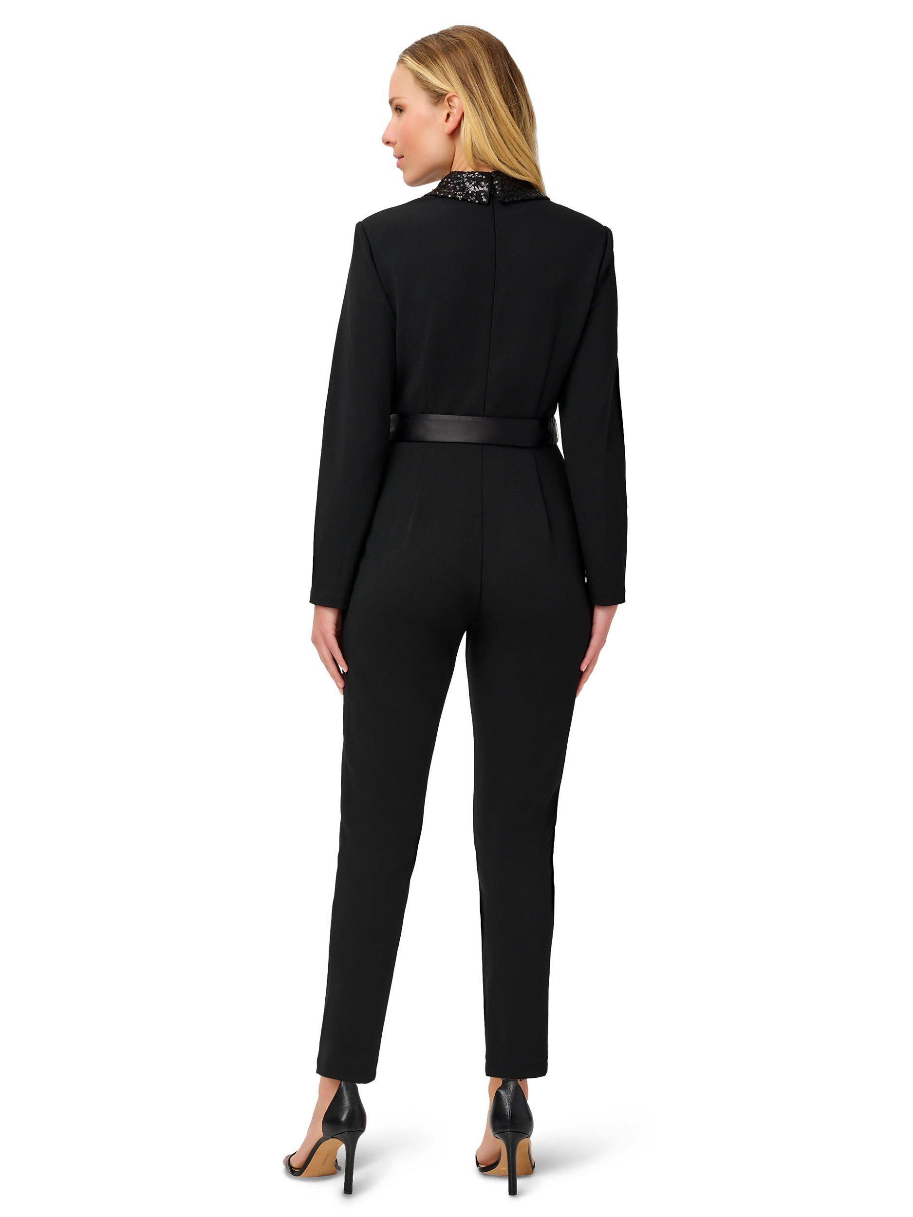 Product image 2 of 4, which shows Adrianna Papell Knit Crepe Tuxedo Jumpsuit, Black, 6