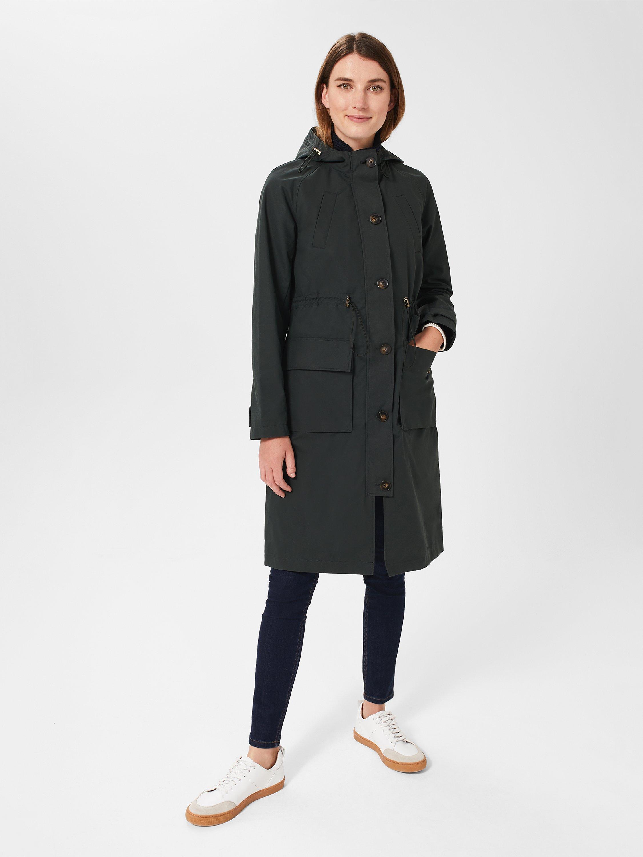 Hobbs Jenny Waxed Cotton Parka, Dark Ivy Green