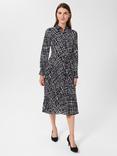 Hobbs Laurenza Sketch Check Print Midi Shirt Dress, Navy/Ivory