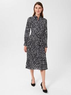 Hobbs Laurenza Sketch Check Print Midi Shirt Dress, Navy/Ivory, Navy/Ivory