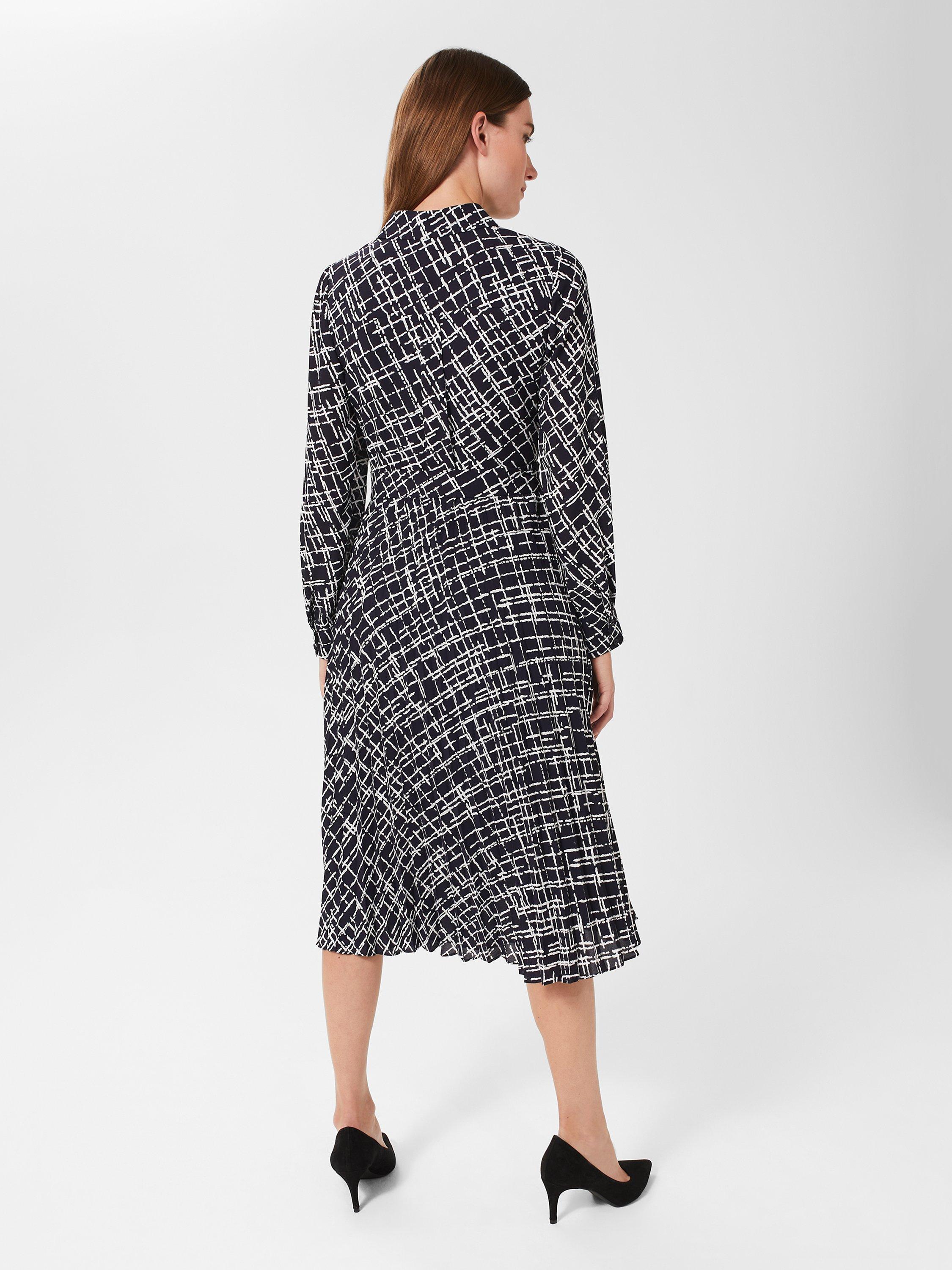 Hobbs Laurenza Sketch Check Print Midi Shirt Dress Navy Ivory