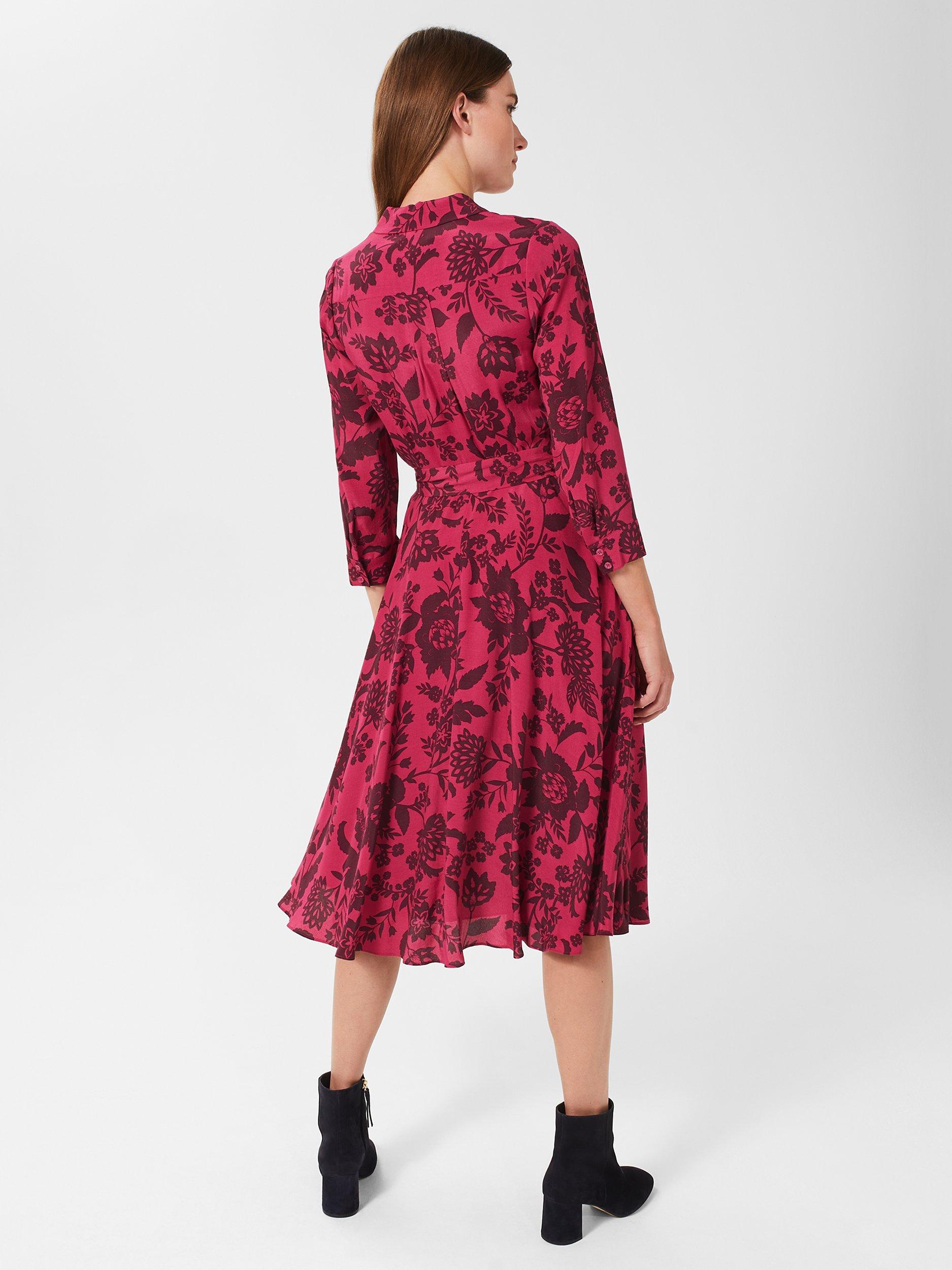 Hobbs Lainey Floral Print Shirt Dress Rich Berry Red