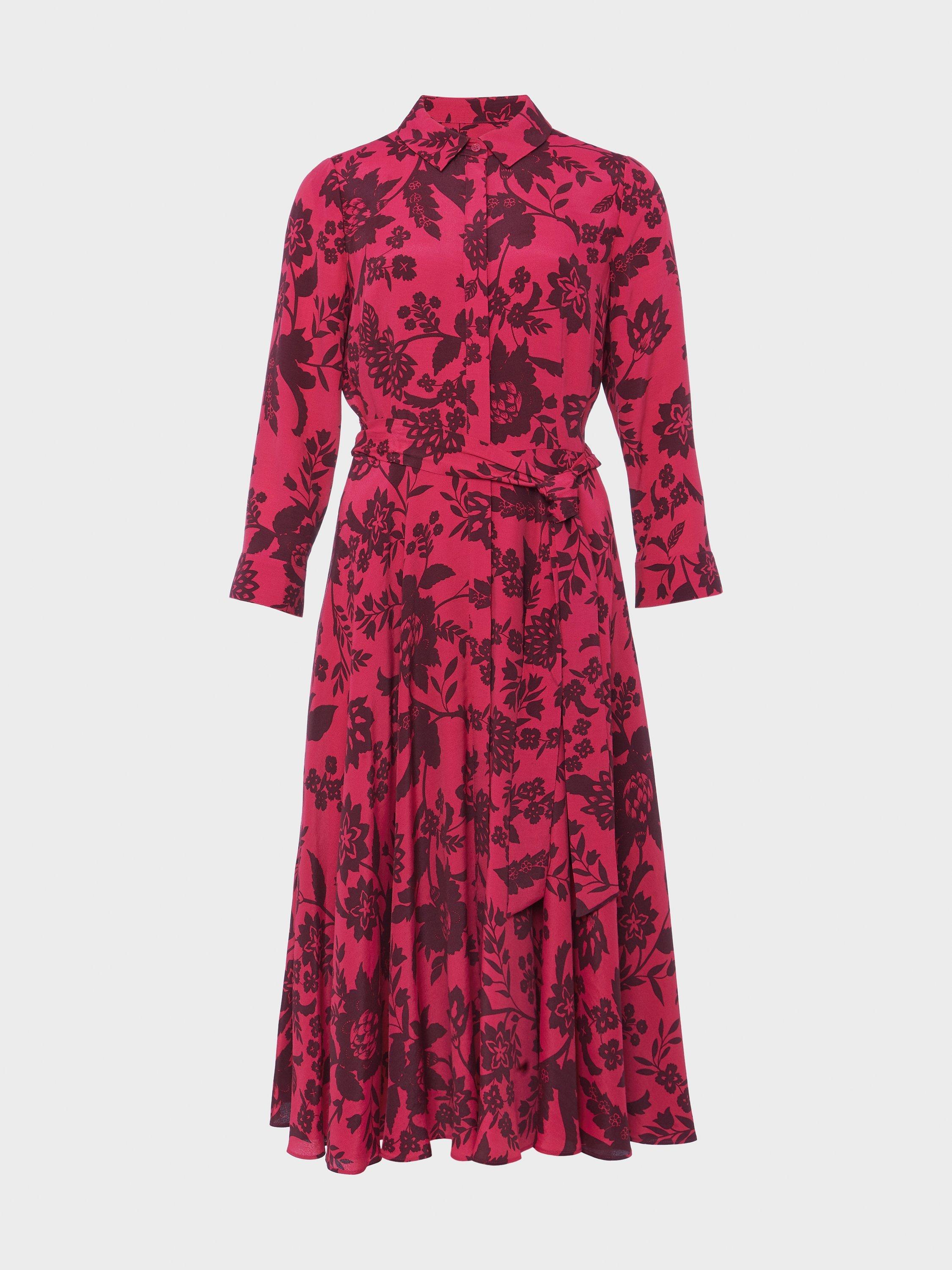 Hobbs Lainey Floral Print Shirt Dress Rich Berry Red