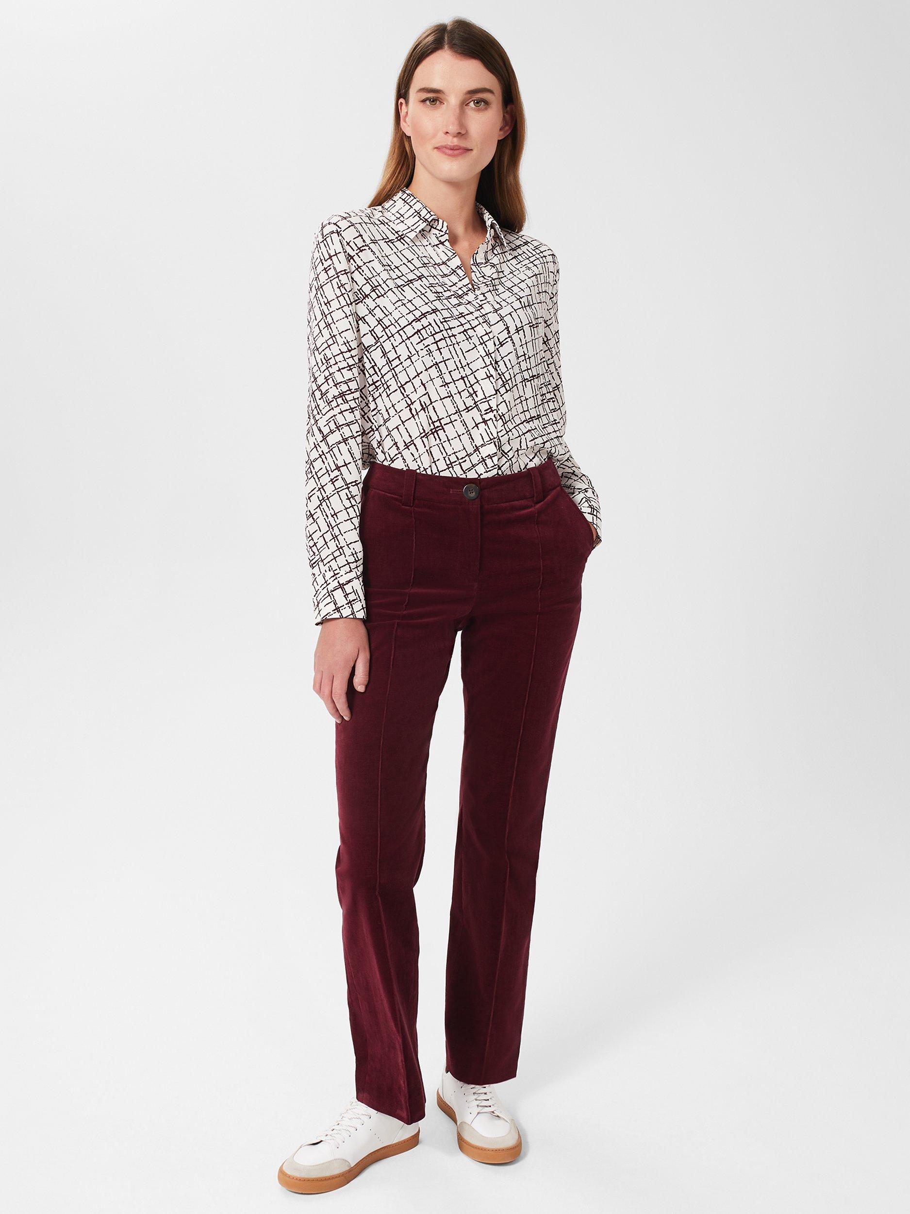 Product image 1 of 7, which shows Hobbs Eva Cross Hatch Print Shirt, Ivory/Plum, 10