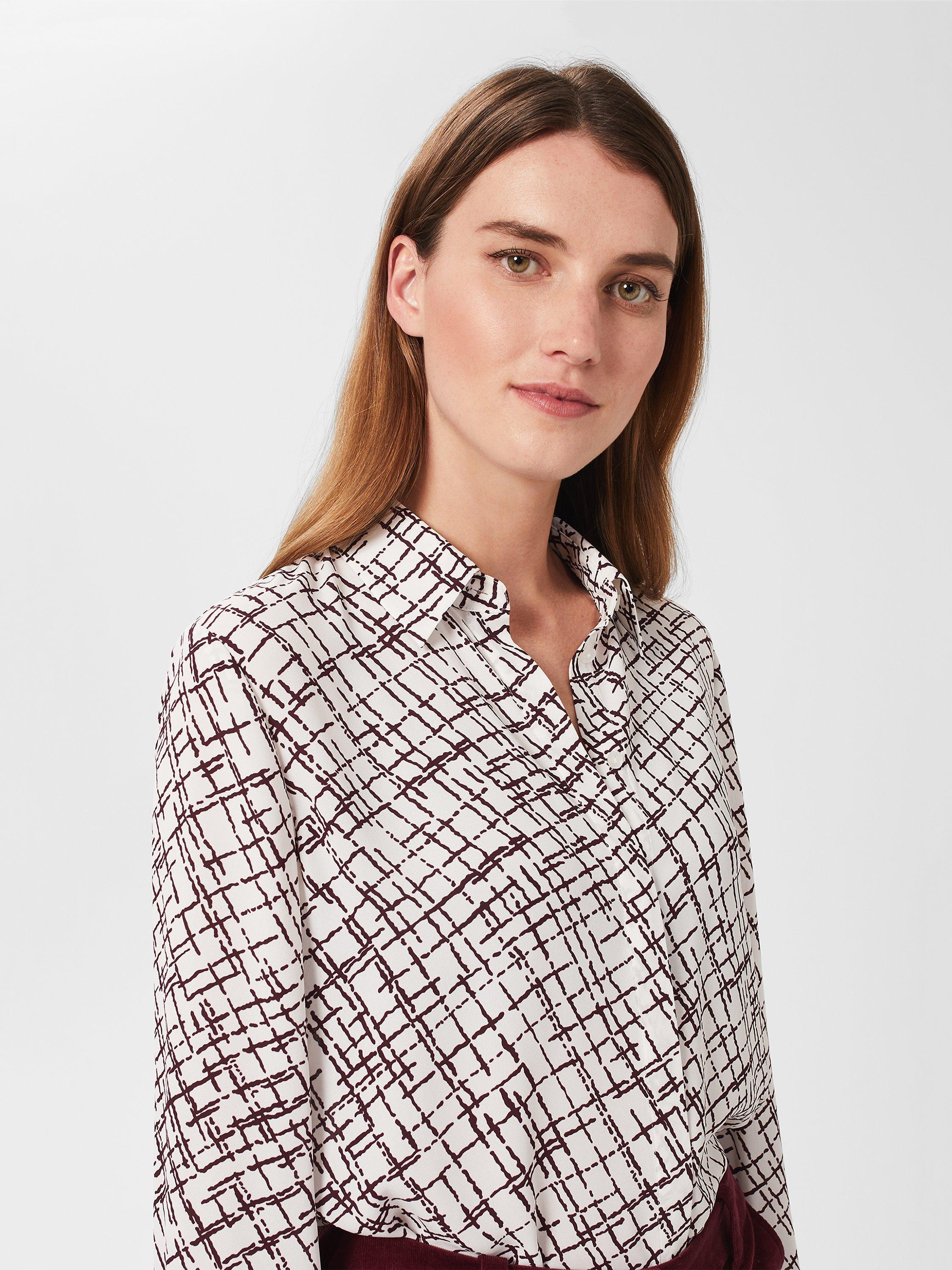 Product image 4 of 7, which shows Hobbs Eva Cross Hatch Print Shirt, Ivory/Plum, 10