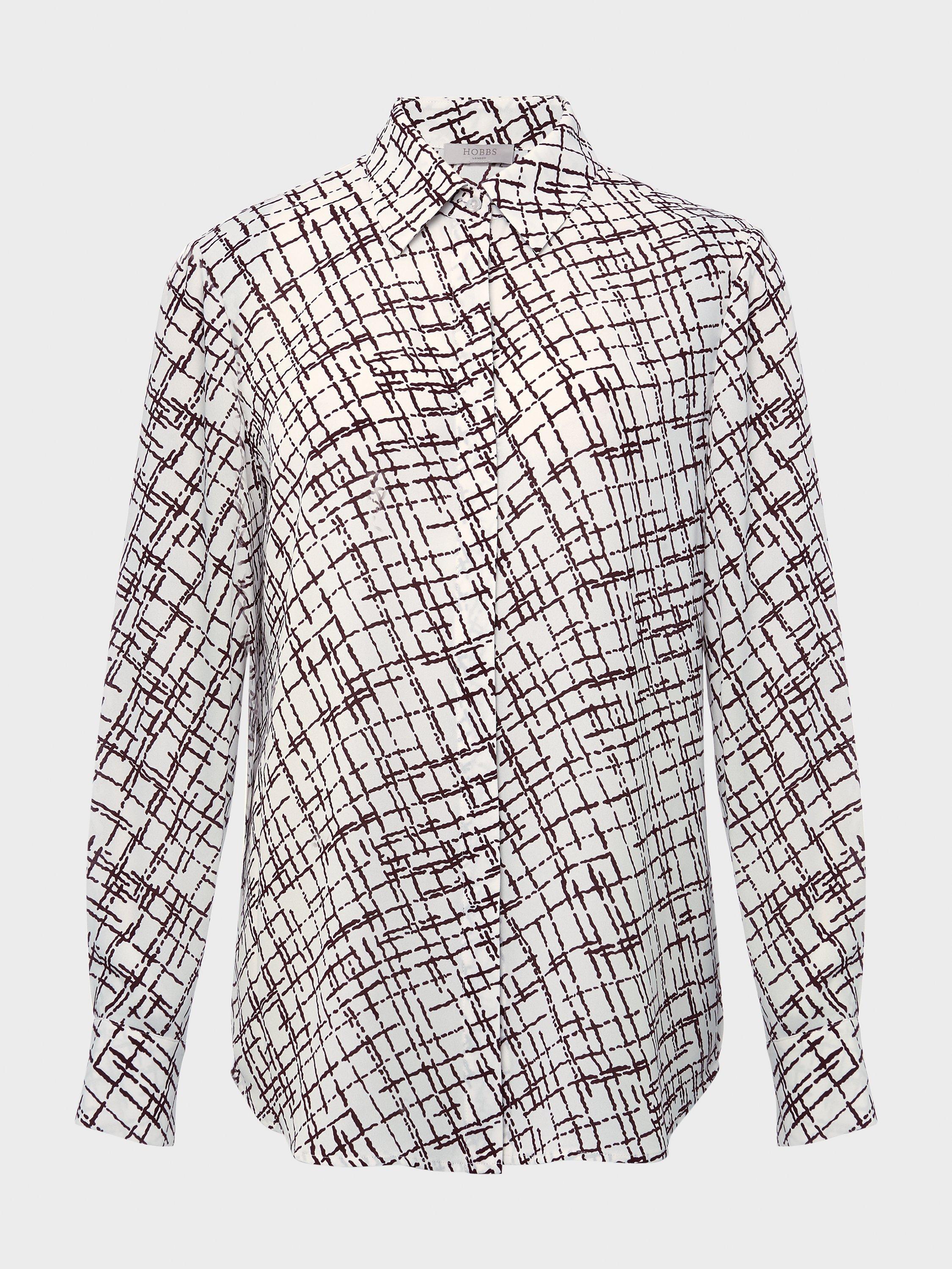 Product image 7 of 7, which shows Hobbs Eva Cross Hatch Print Shirt, Ivory/Plum, 10