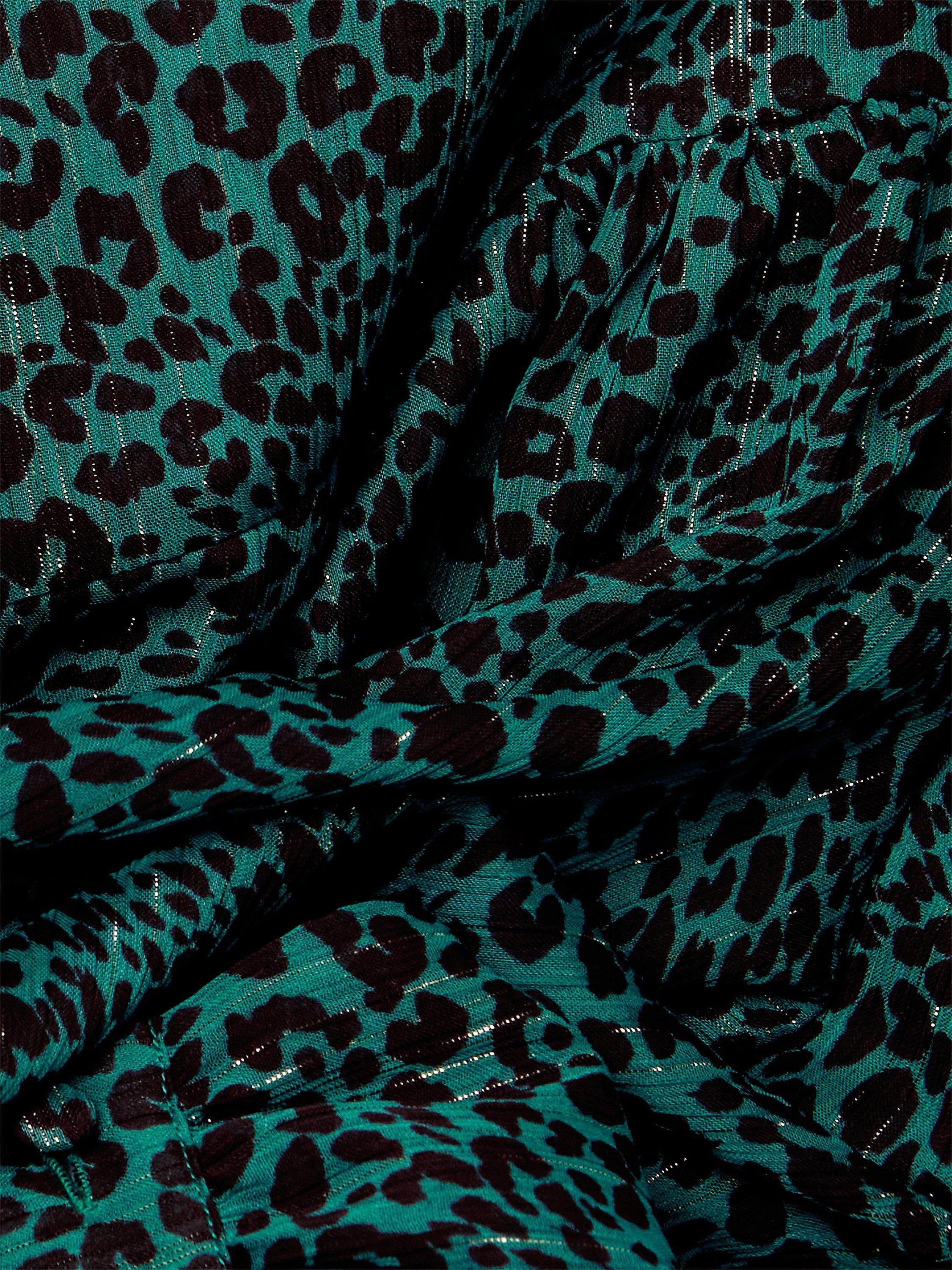 Product image 3 of 6, which shows Hobbs Sandy Leopard Print Metallic Blouse, Sea Green, 8