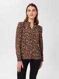 Hobbs Rosamund Animal Print Blouse, Vicuna Camel