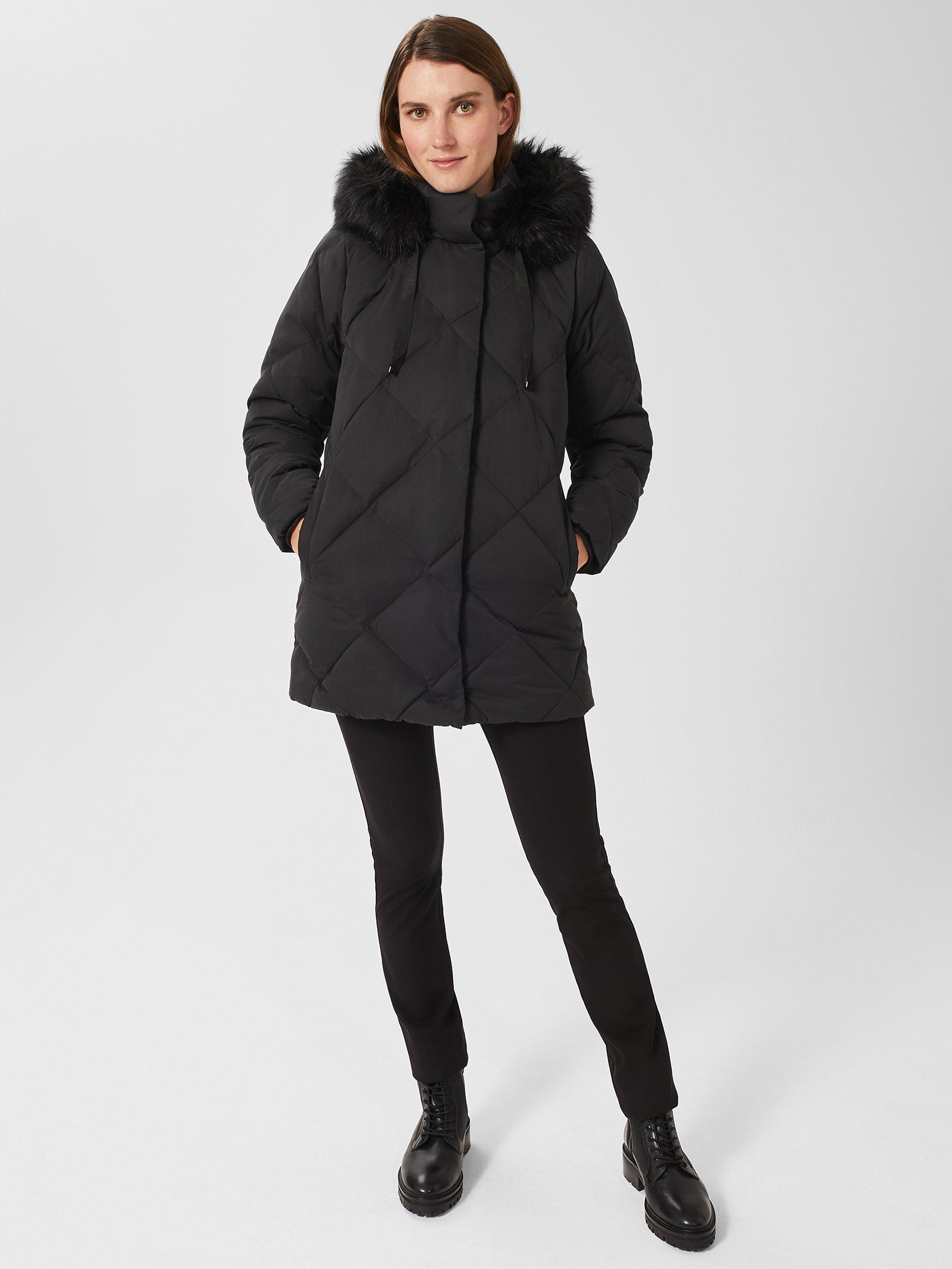 Hobbs Loren Diamond Quilted Puffer Coat, Washed Black