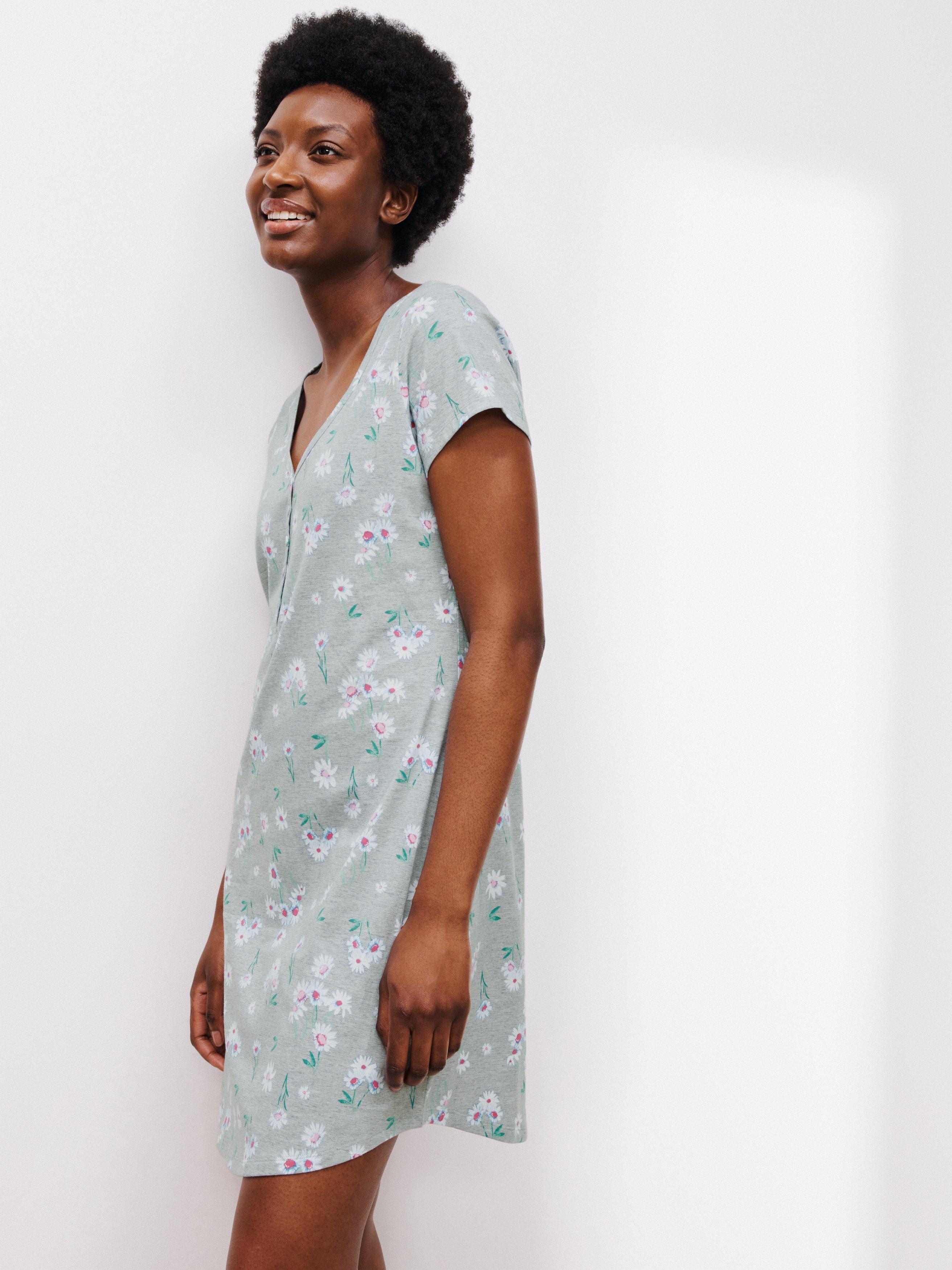 John Lewis Daisy Short Sleeve Jersey Nightdress, Grey