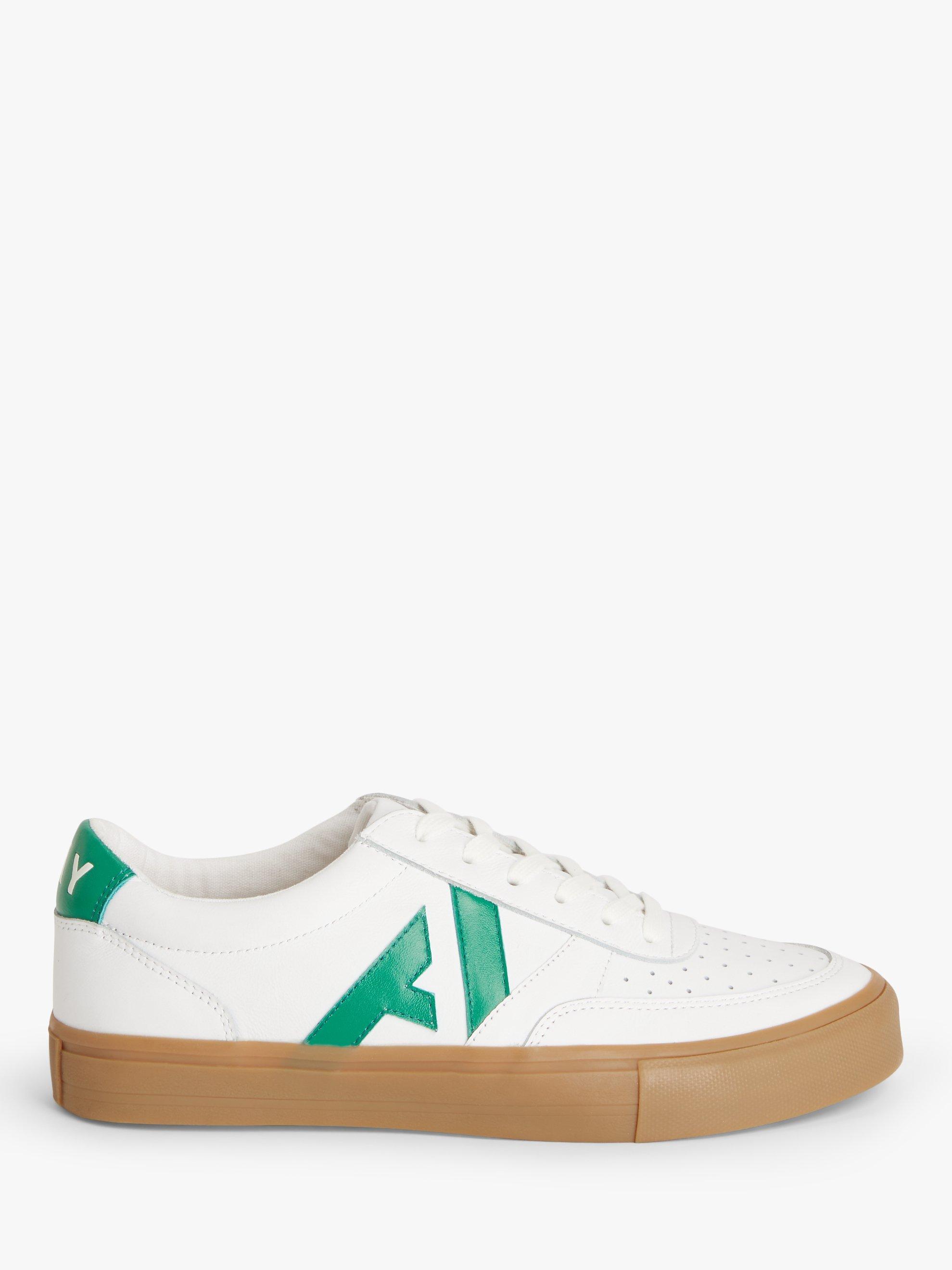 John Lewis ANYDAY Every Leather Logo Lace Up Trainers, Green/White, 7