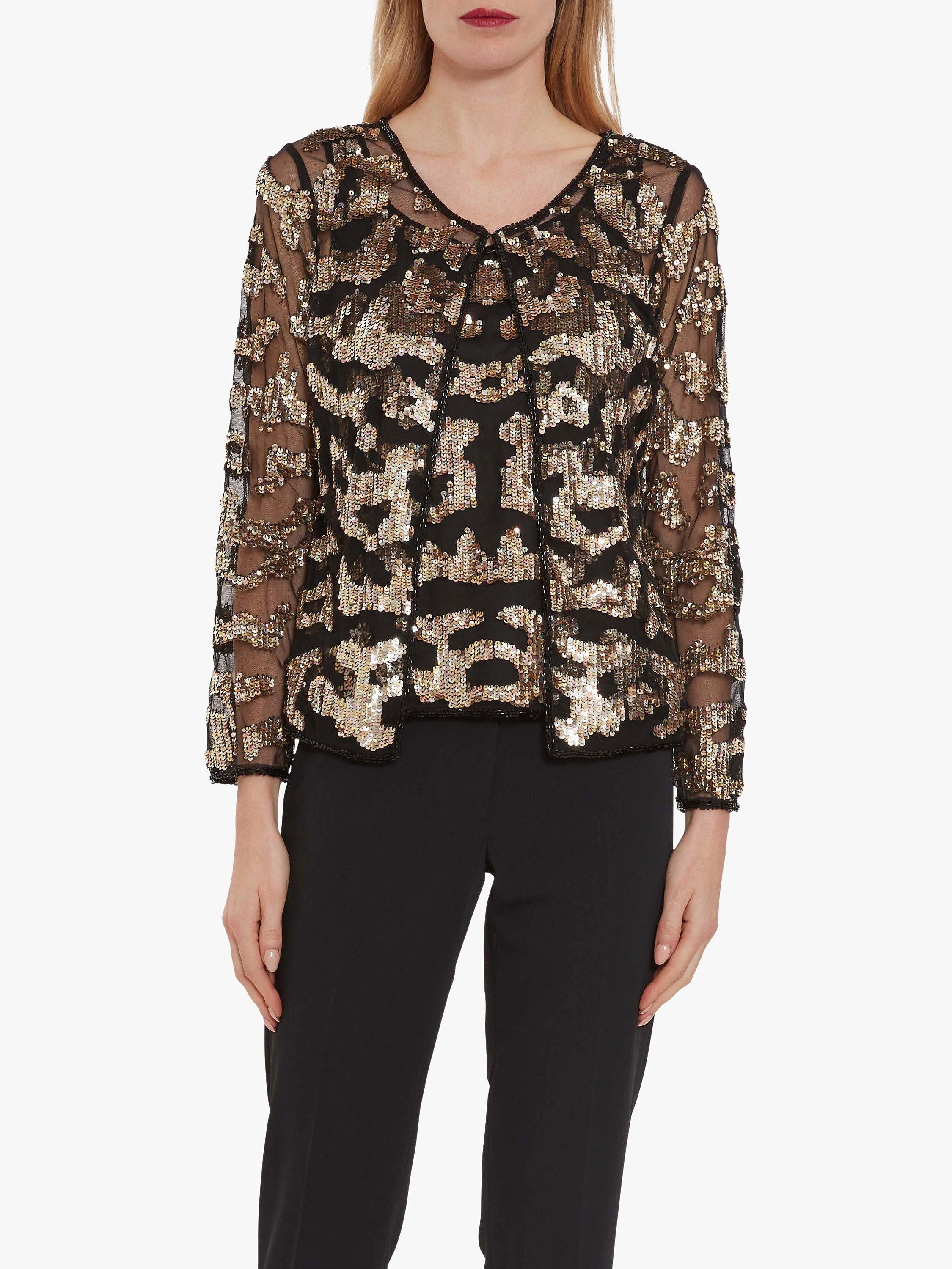 Gina Bacconi Everita Sequin Jacket, Black/Gold