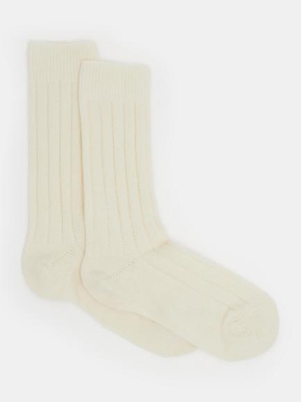 HUSH Murica Cashmere Blend Ribbed Socks, Cream