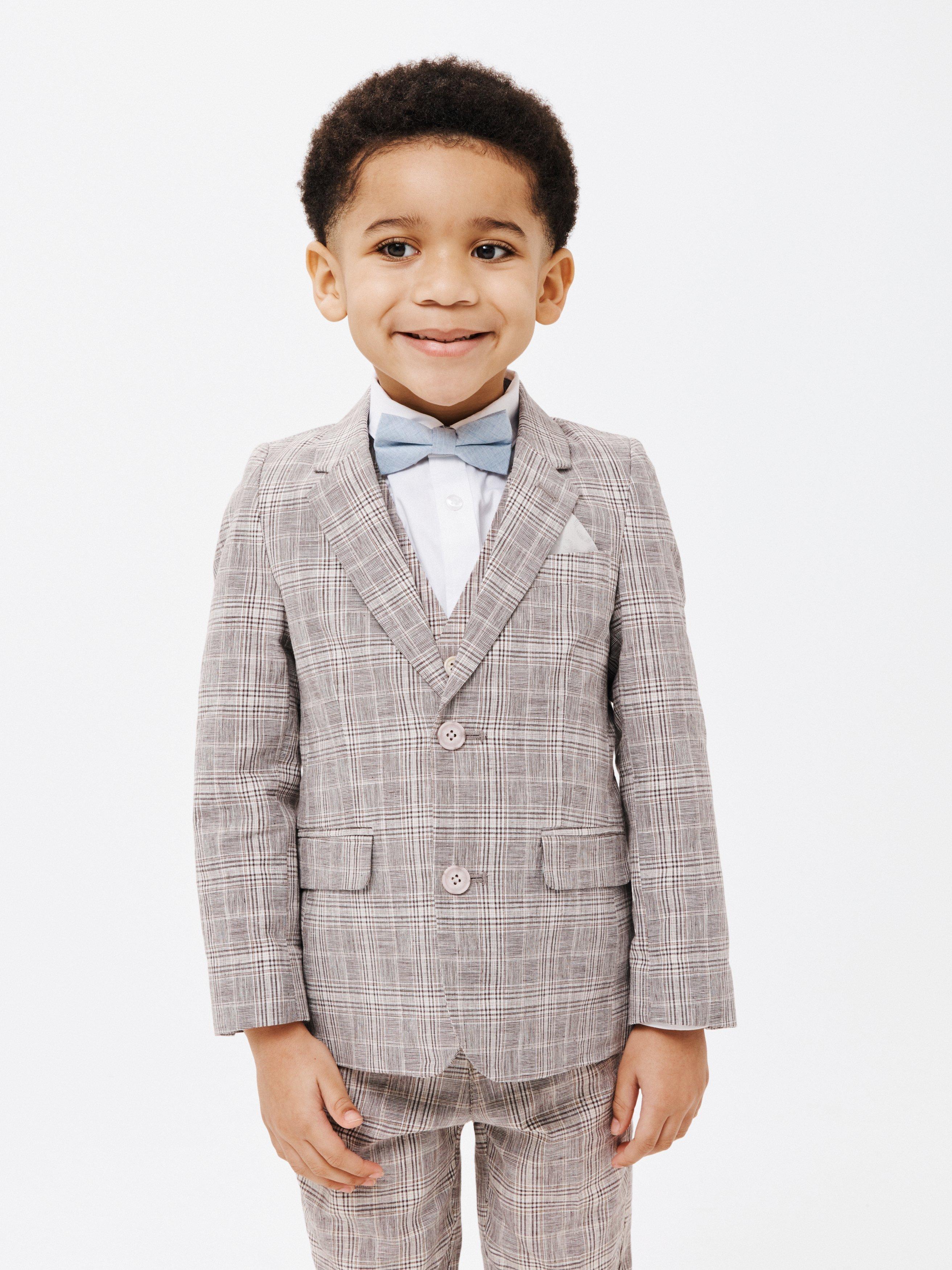 John Lewis Heirloom Collection Kids' Check Linen Blend Blazer, Grey