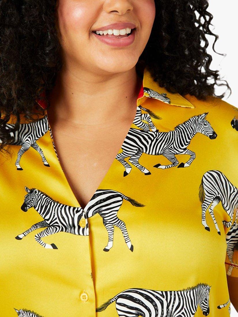 Chelsea Peers Curve Satin Zebra Print Pyjamas, Mustard, 22