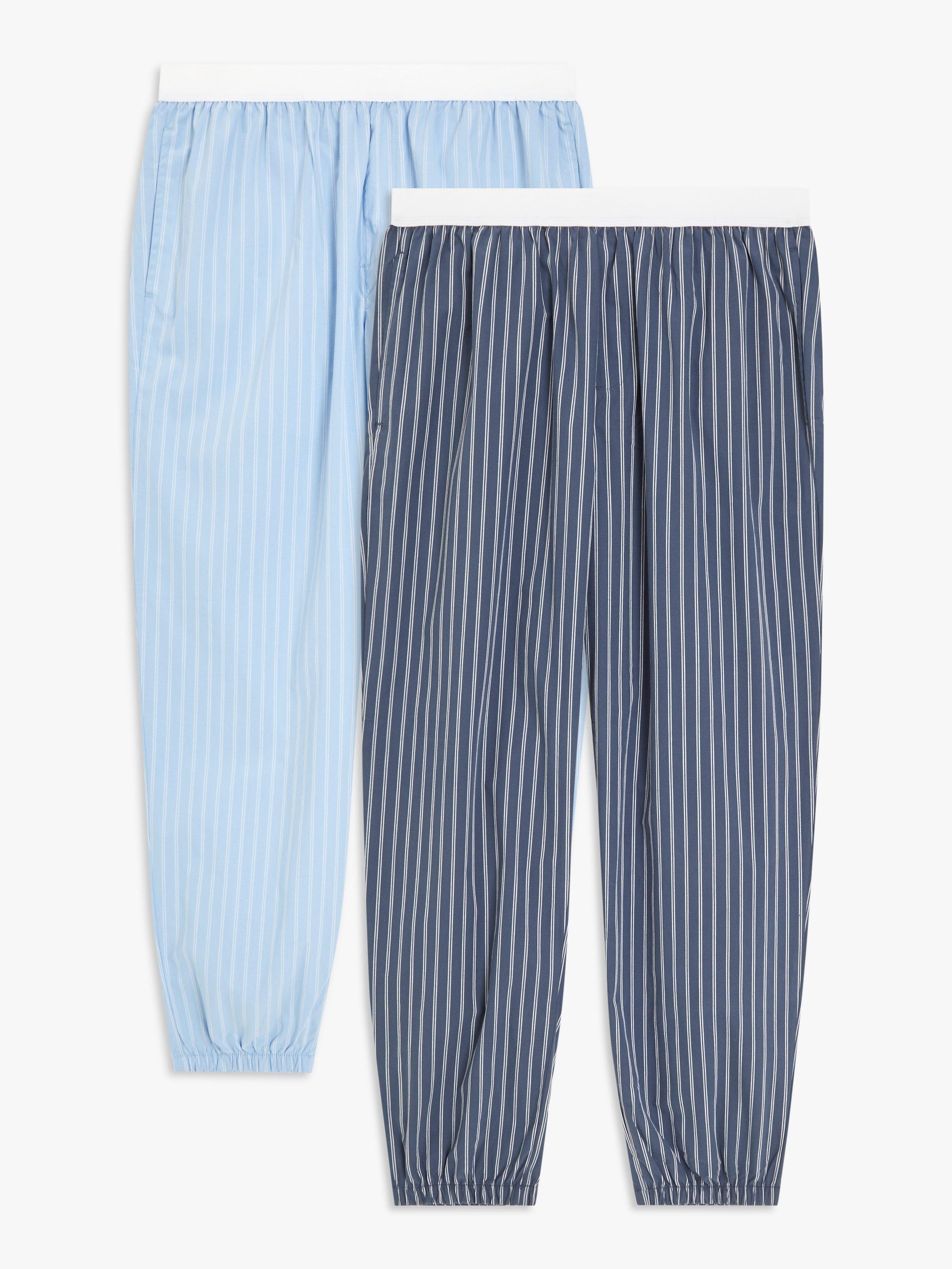 John Lewis ANYDAY Cotton Stripe Lounge Pants, Pack of 2, Blue/Navy Blue