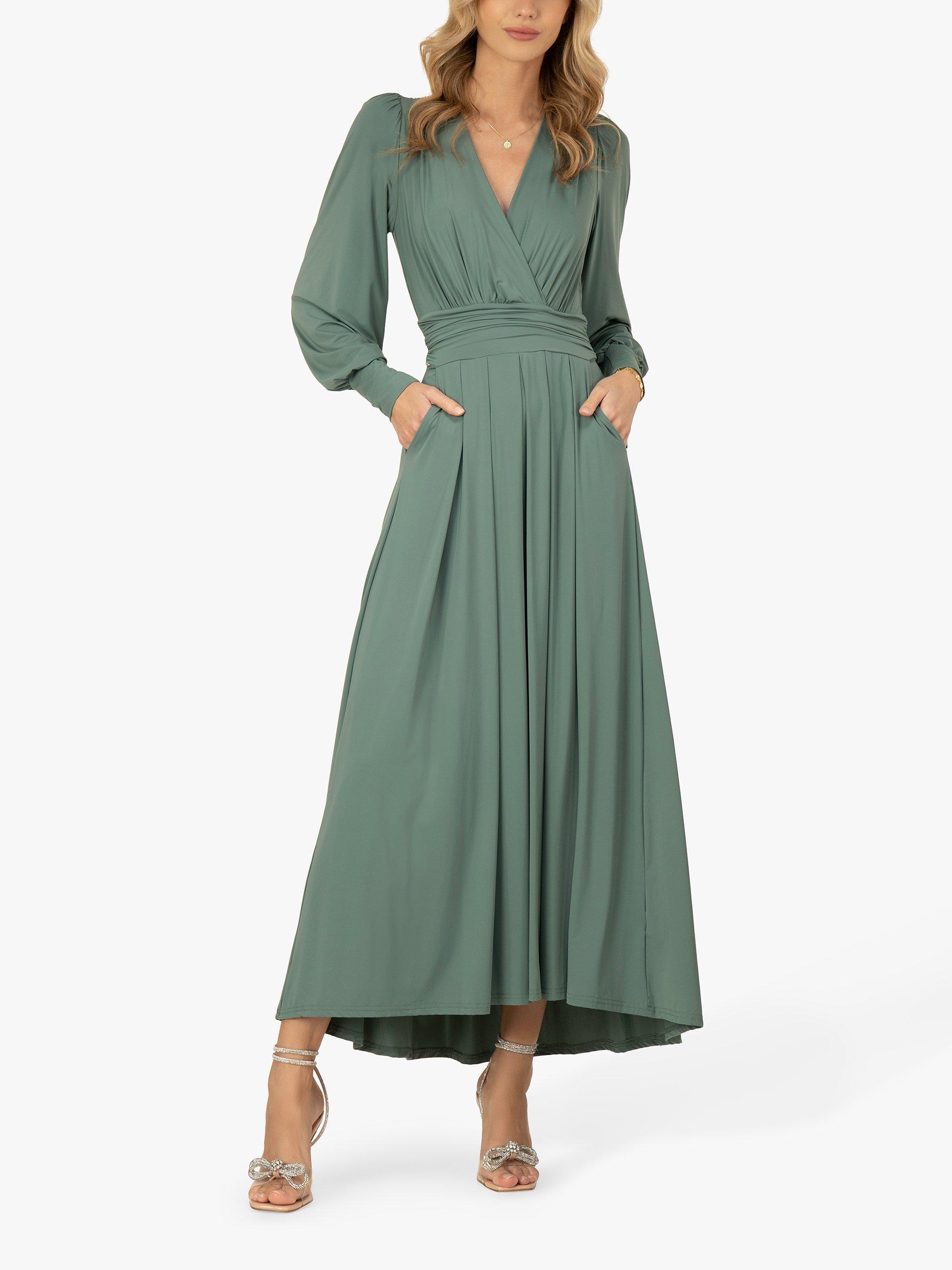Jolie Moi Callisto Long Sleeve Maxi Dress, Pleat Green
