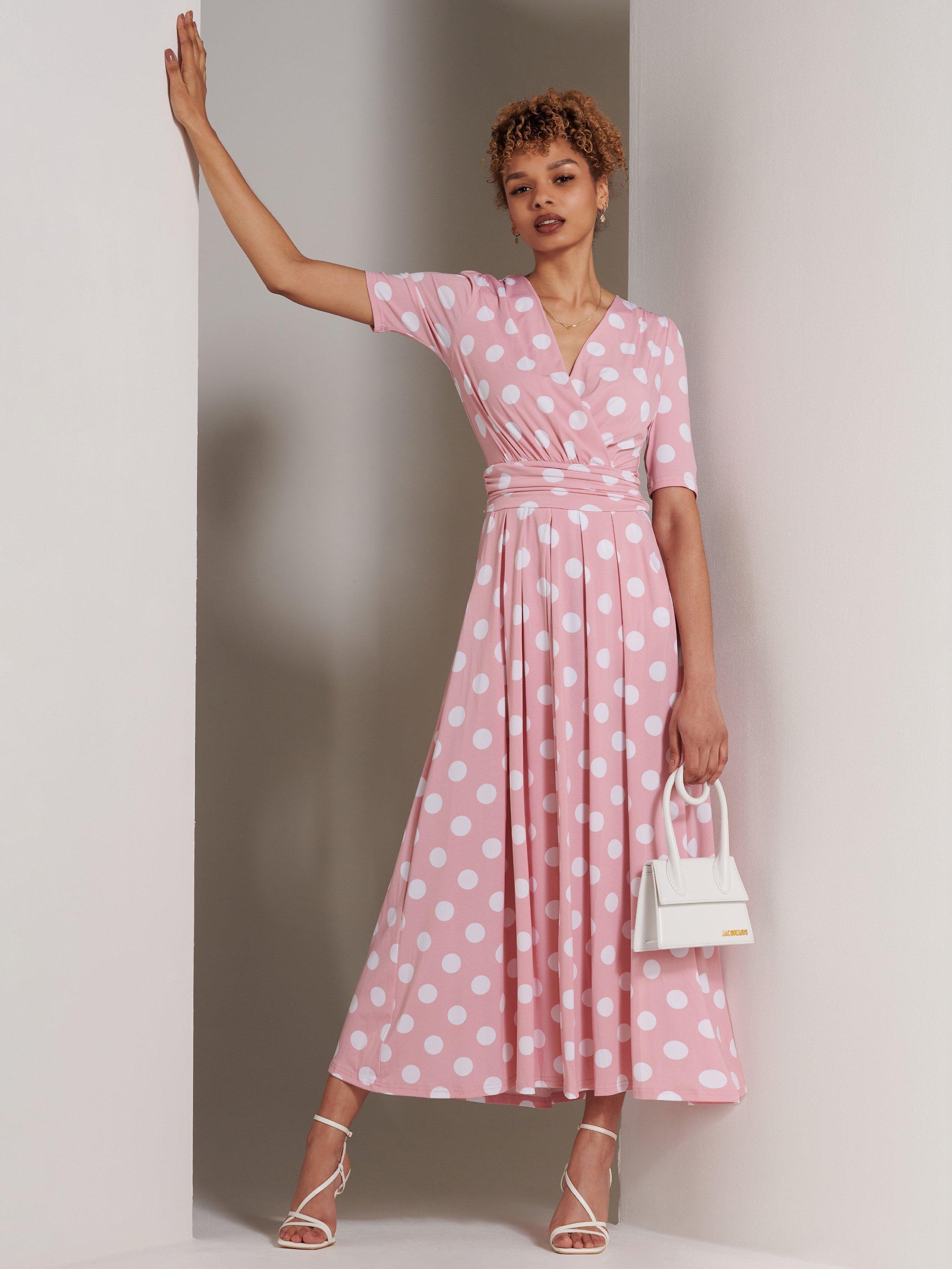 Jolie Moi Odelia Polka Dot Wrap Front Maxi Dress, Light Pink