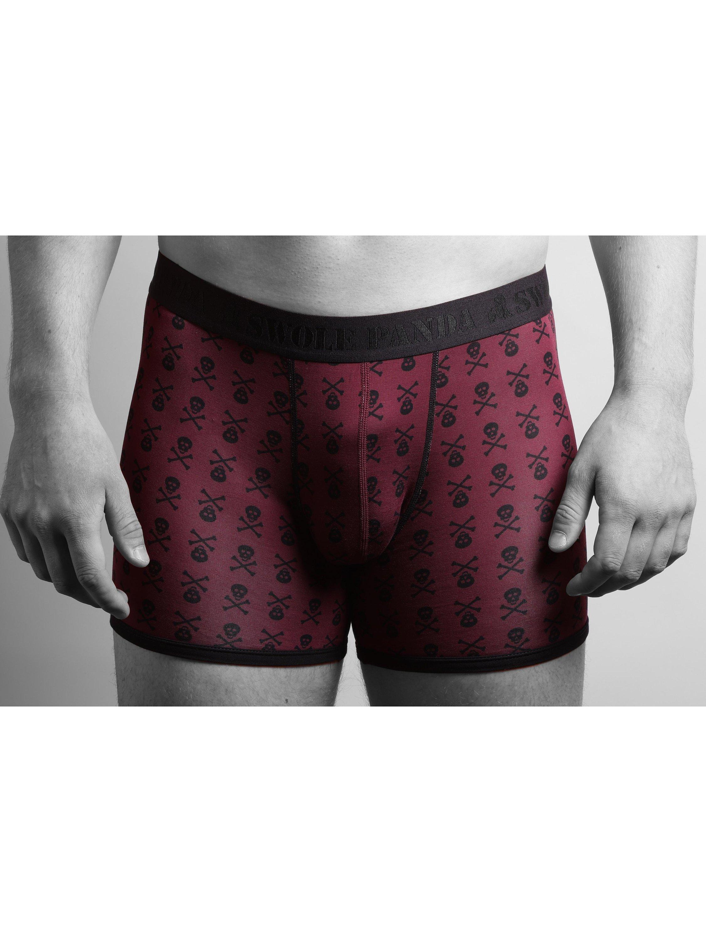 Product image 2 of 3, which shows Swole Panda Skulls & Spots Bamboo Boxers, Pack of 2, Burgundy/Black, S