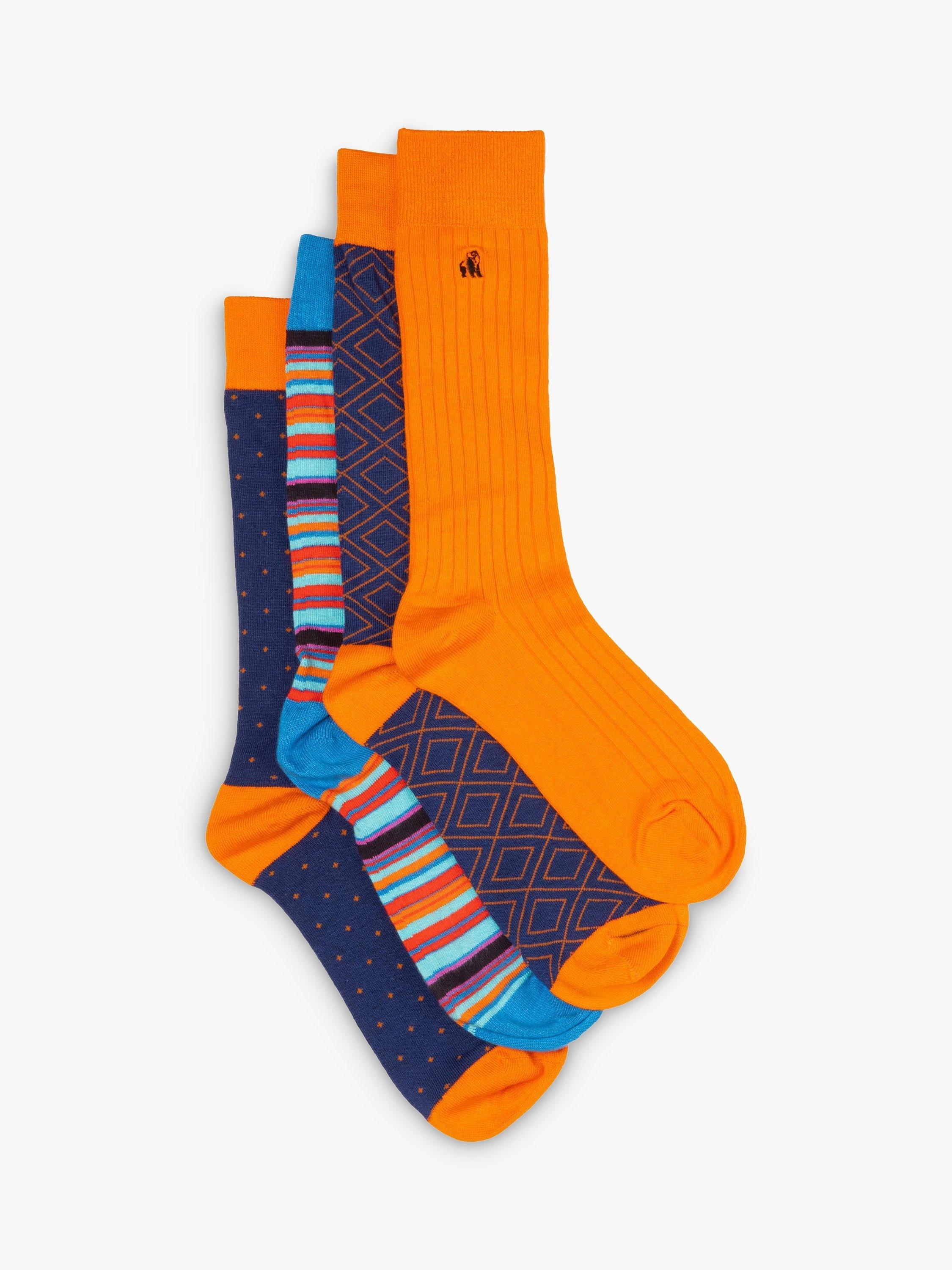 Swole Panda Pattern Bamboo Socks, Pack of 4, Orange/Blue/Multi, 7-11