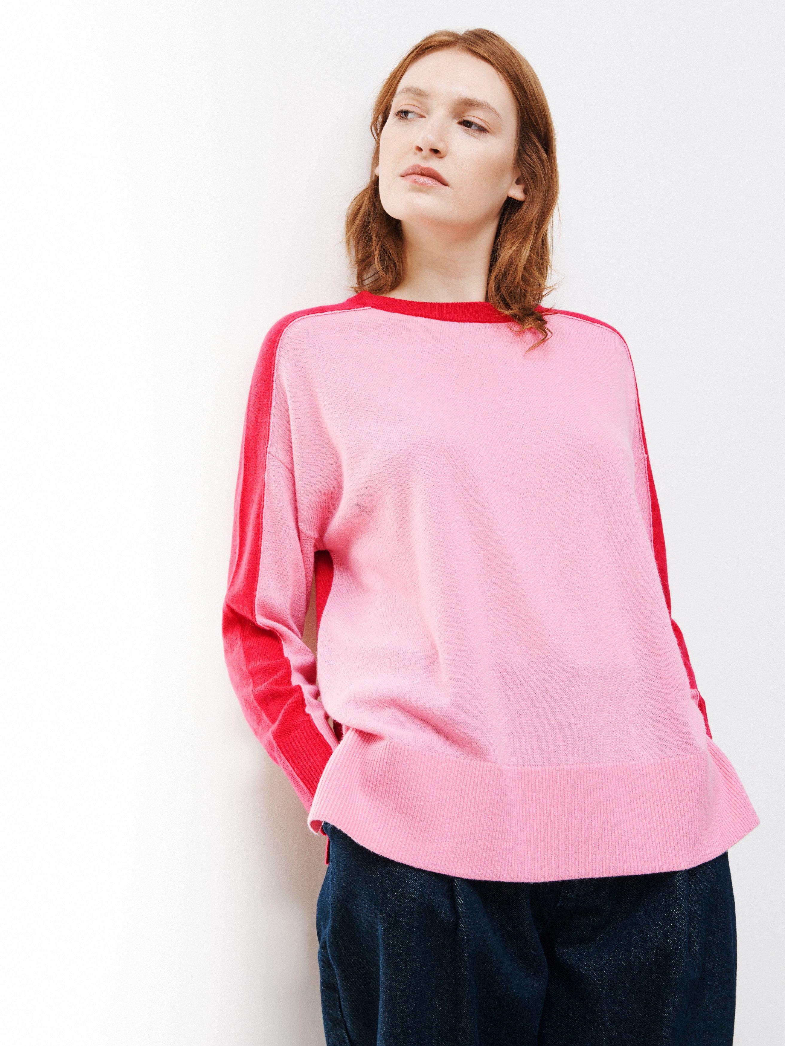 Kin Colour Block Sleeve Jumper, Jazzy/Sea Pink
