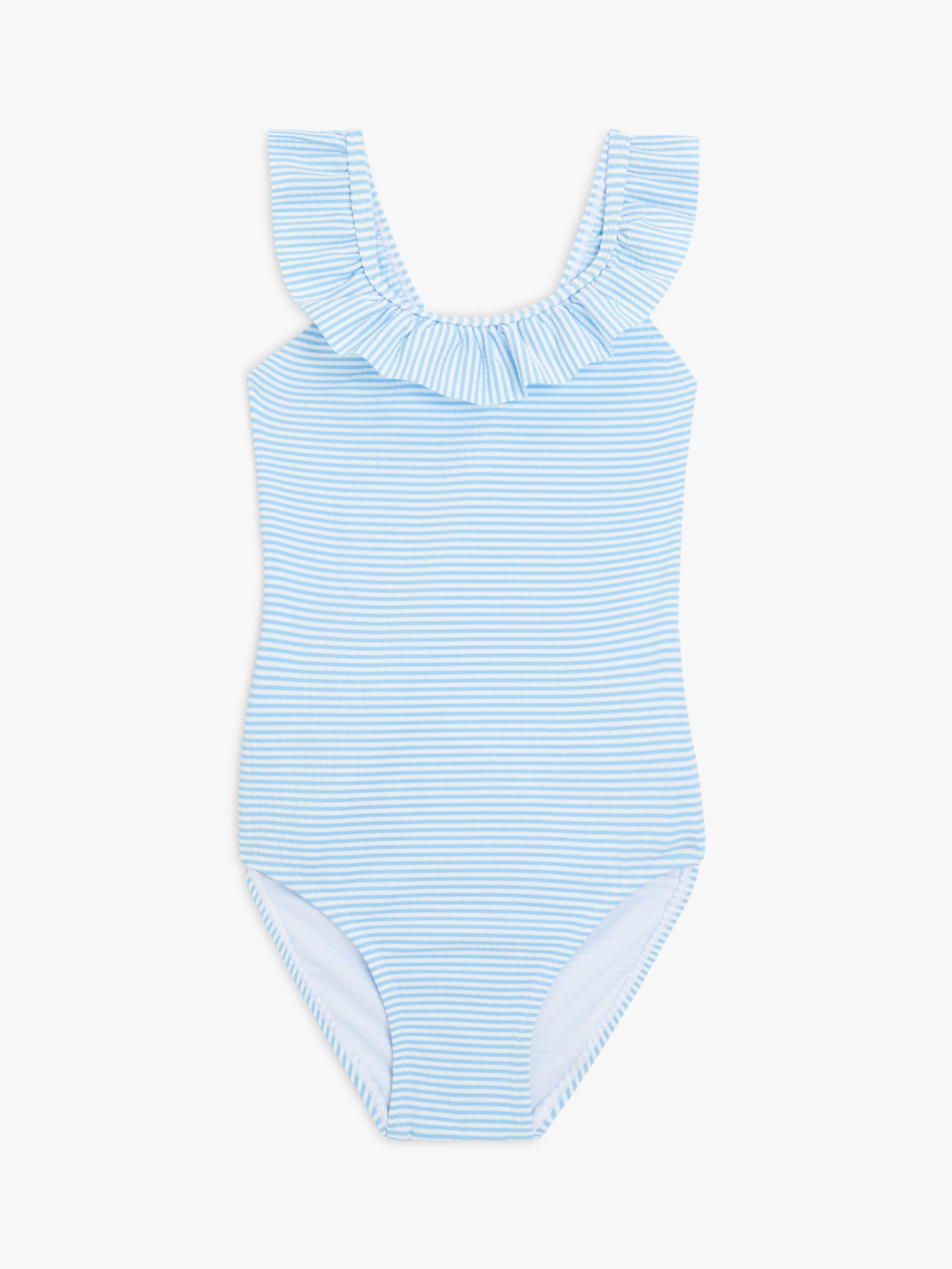 John Lewis Kids' Seersucker Stripe Swimsuit, Blue/White