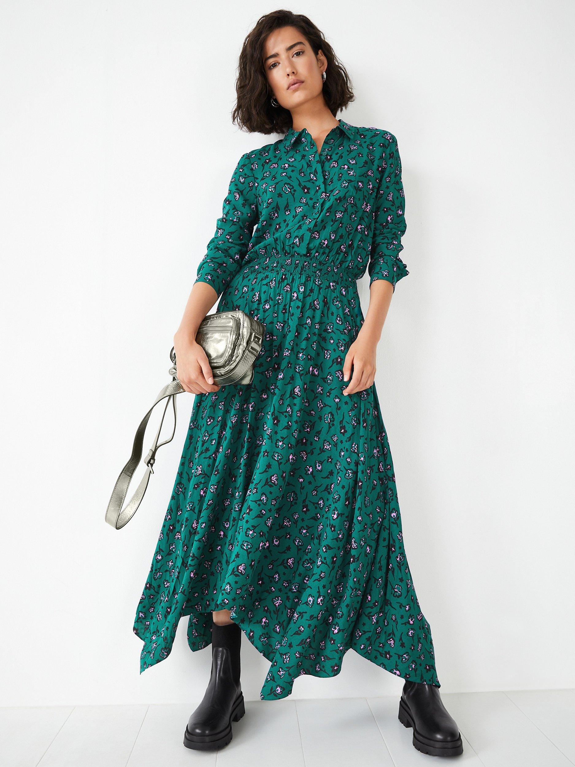 HUSH Kensington Floral Print Shirt Dress Green Pink