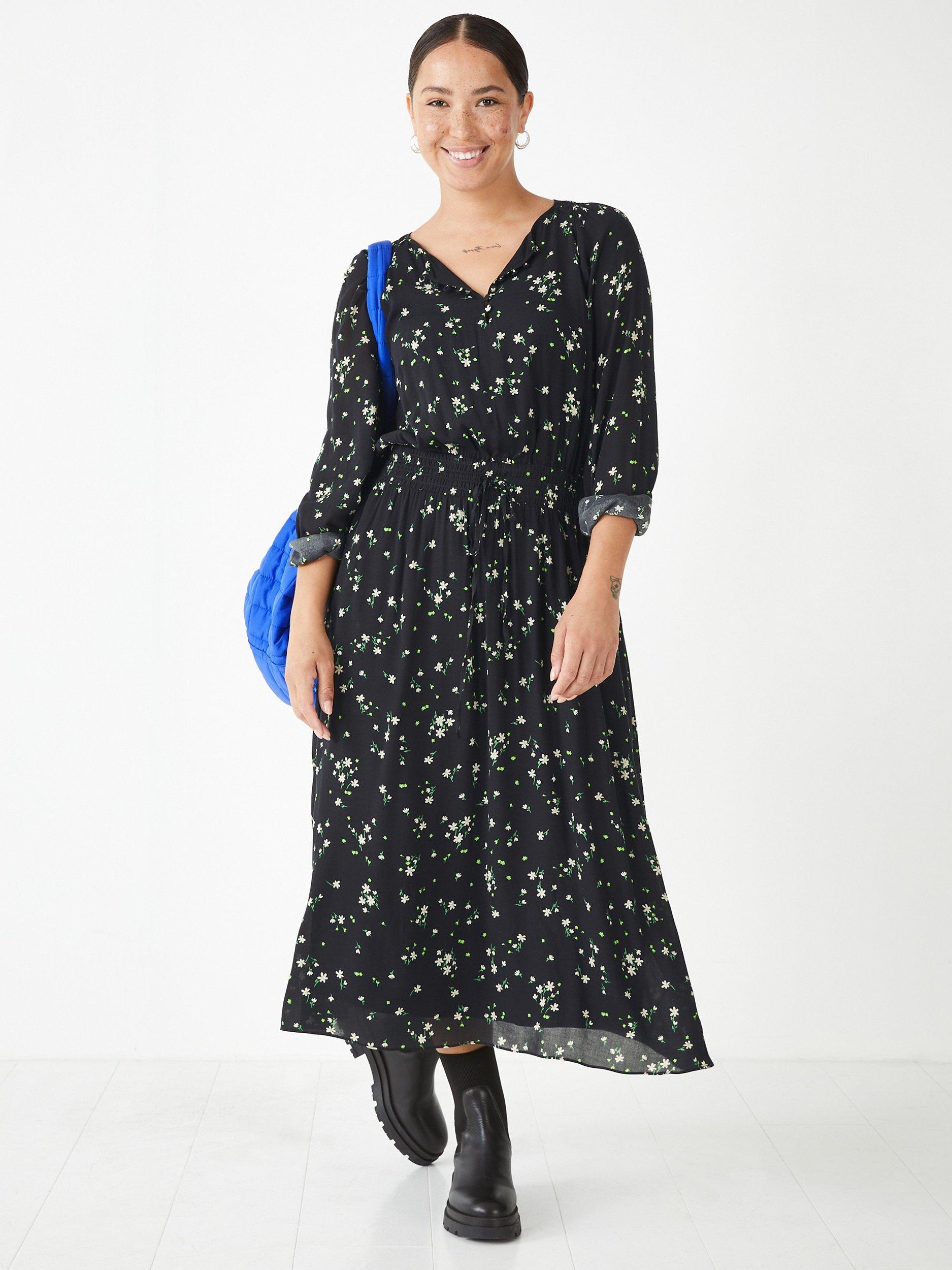 HUSH Madelyn Scatter Floral Print Midi Dress, Black