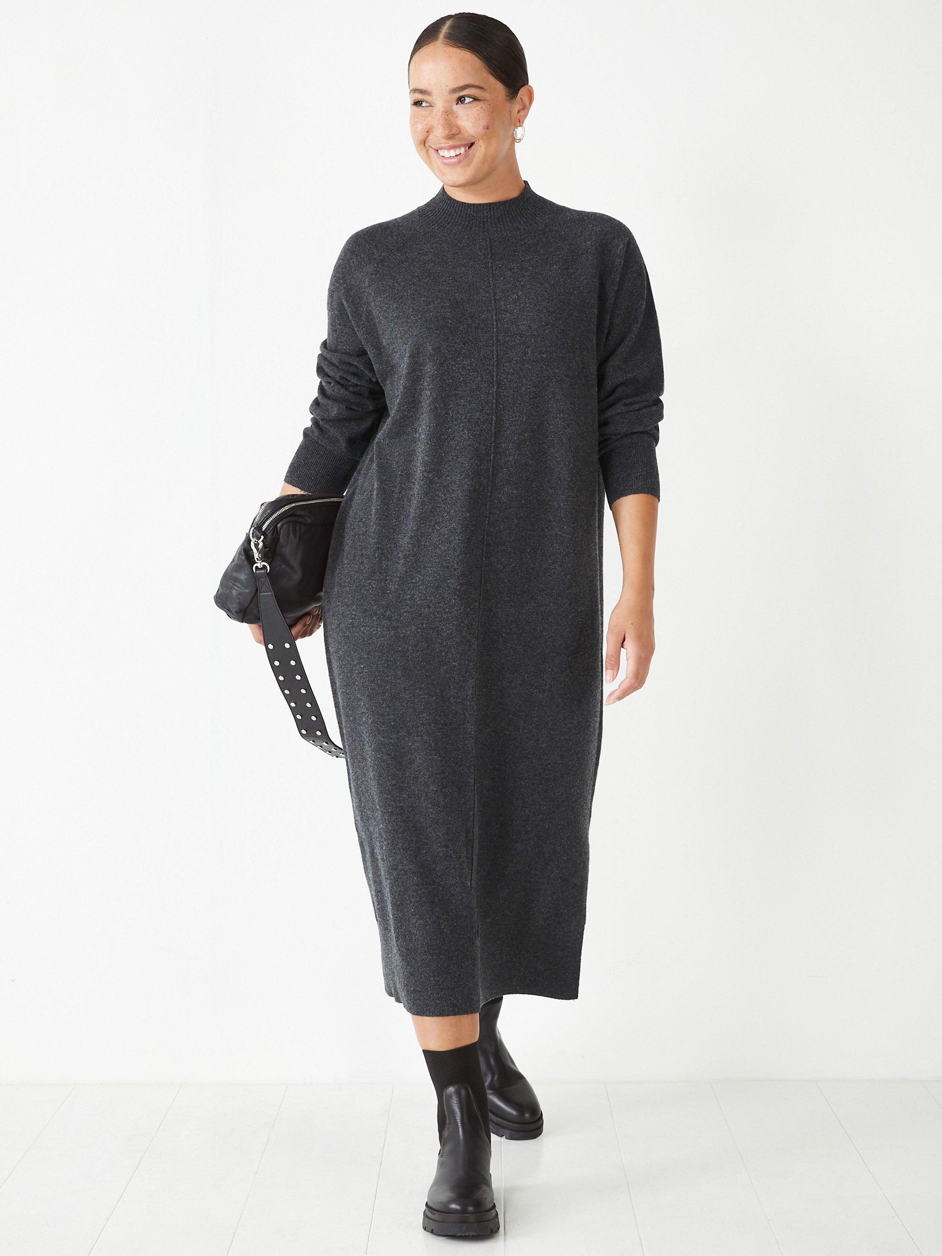 HUSH Kara Seam Detail Midi Jumper Dress, Charcoal Marl